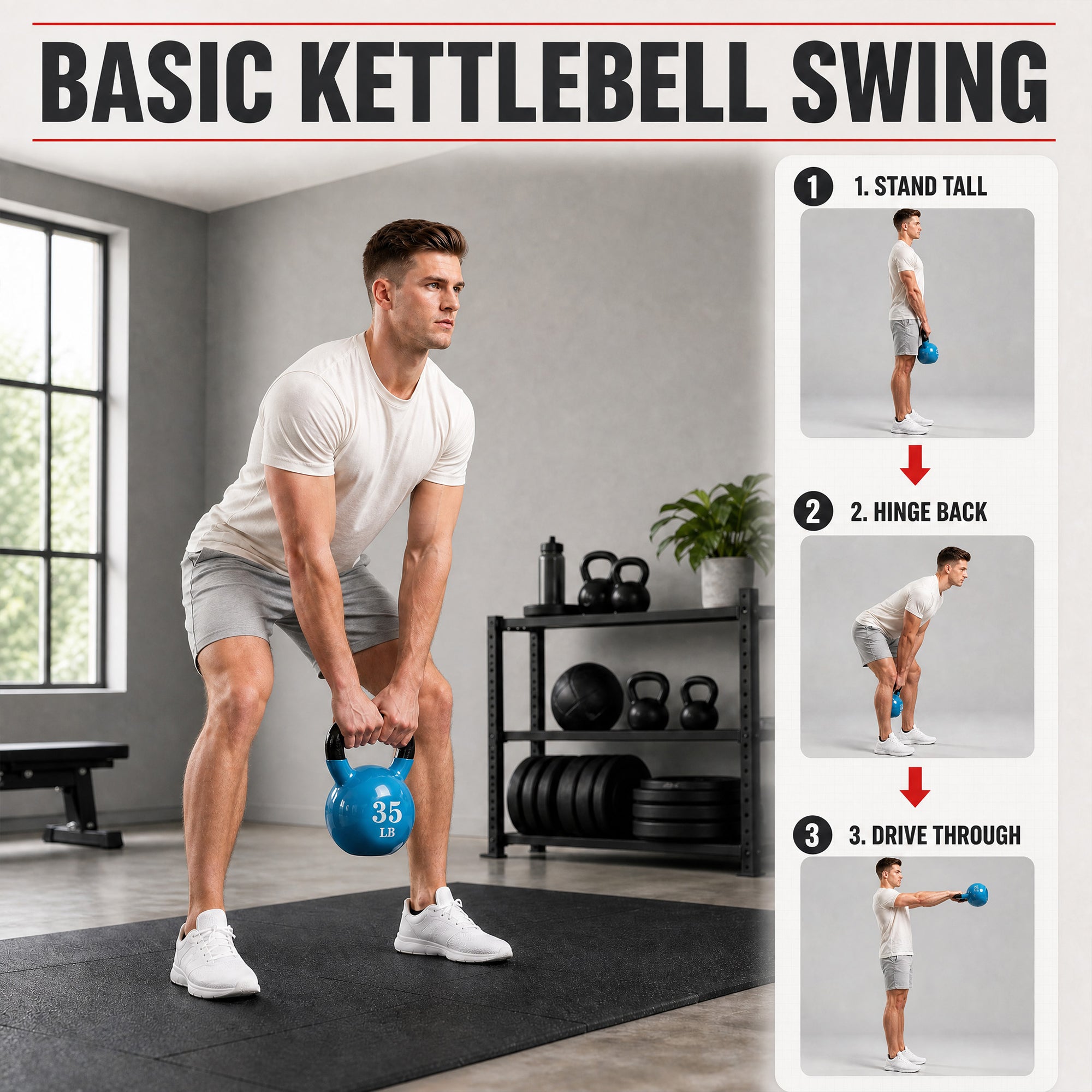 Fitvids 35 lb Vinyl-Coated Kettlebell Weight for Strength Training, Light Blue