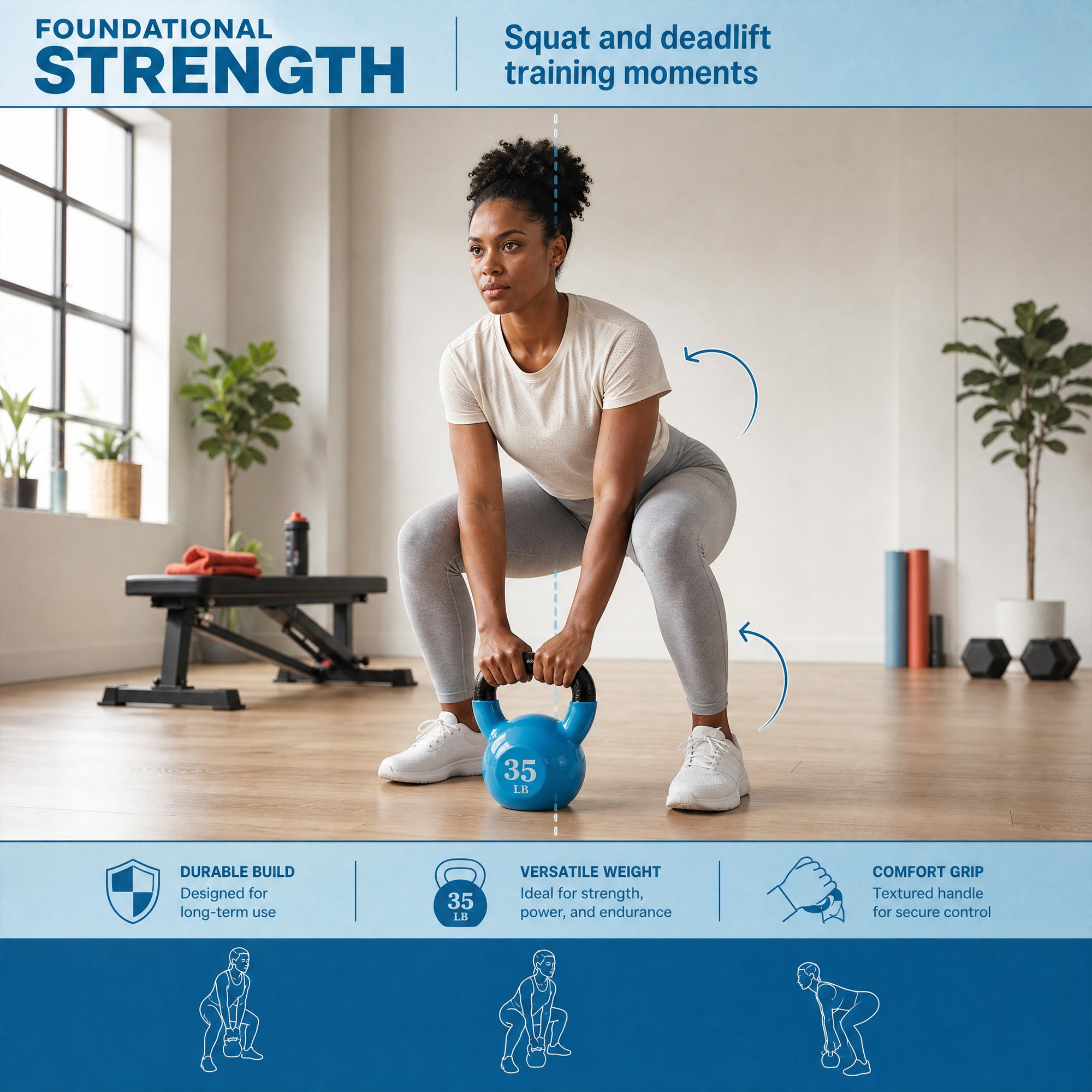 Fitvids 35 lb Vinyl-Coated Kettlebell Weight for Strength Training, Light Blue