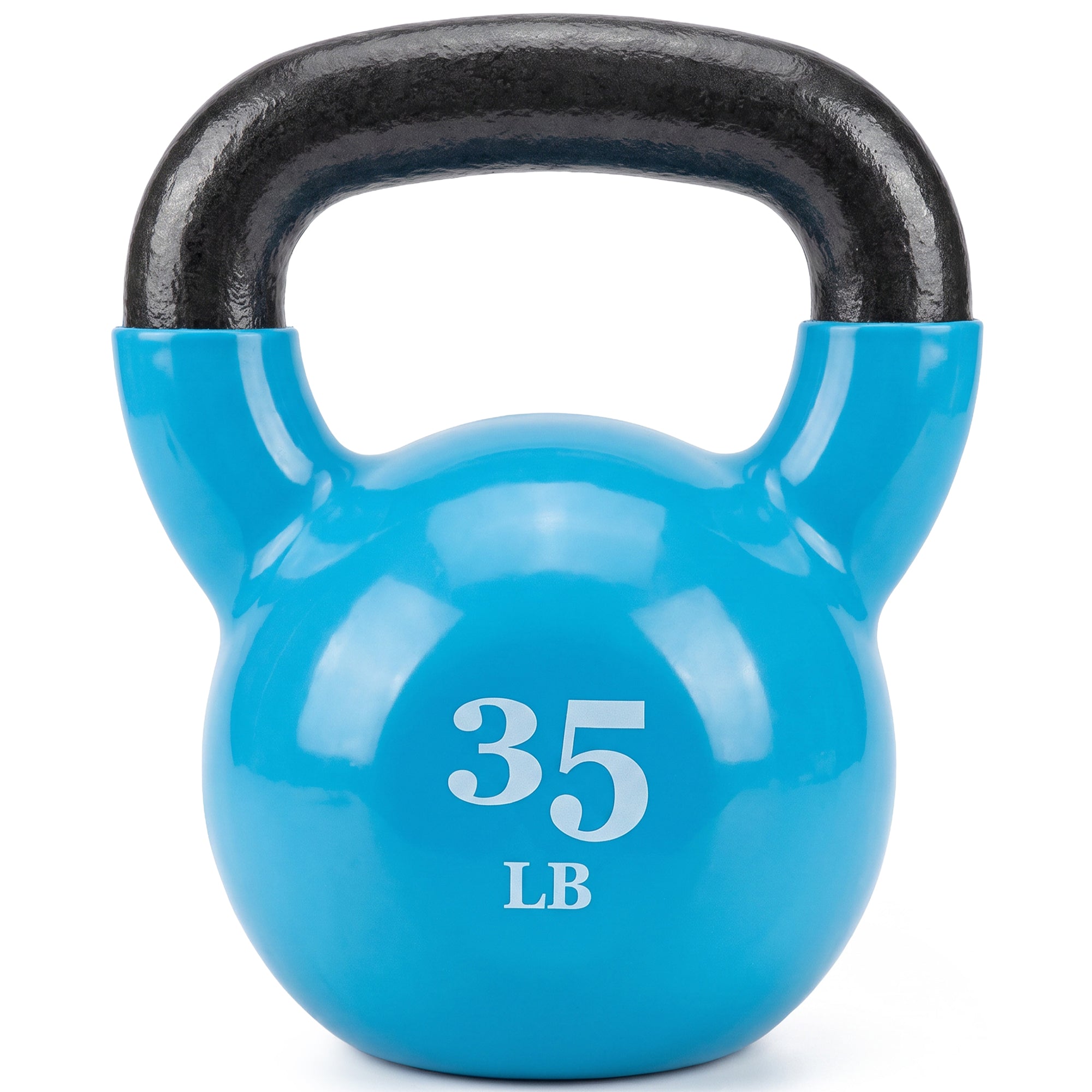 Fitvids 35 lb Vinyl-Coated Kettlebell Weight for Strength Training, Light Blue