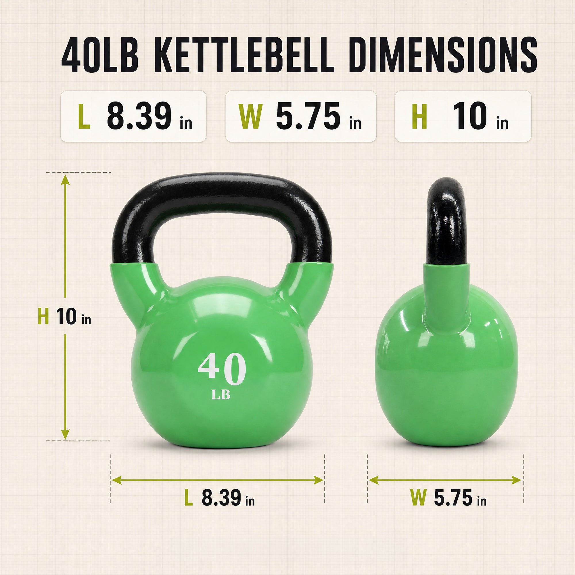 Fitvids 40 lb Vinyl-Coated Kettlebell Weight for Strength Training, Apple Green