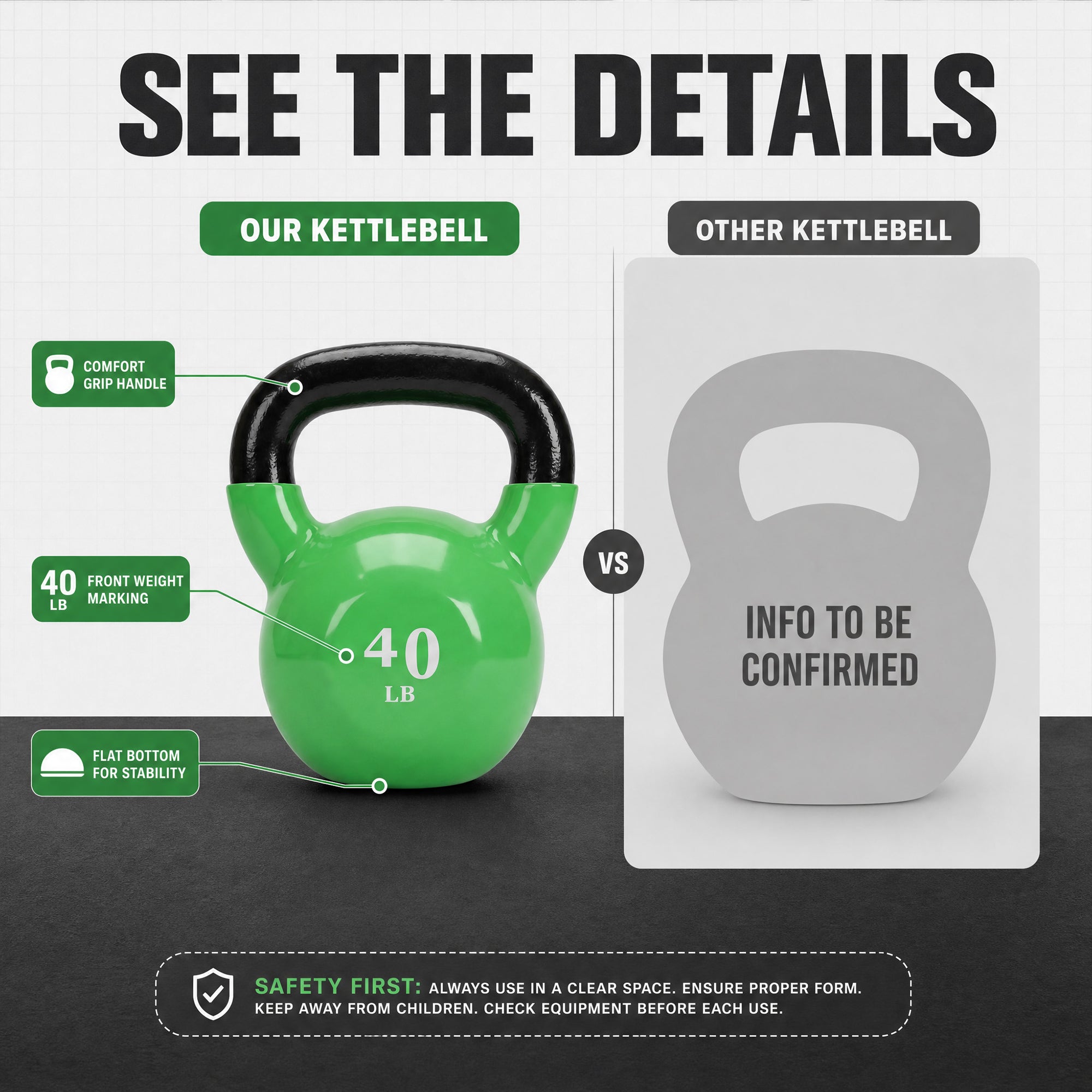 Fitvids 40 lb Vinyl-Coated Kettlebell Weight for Strength Training, Apple Green