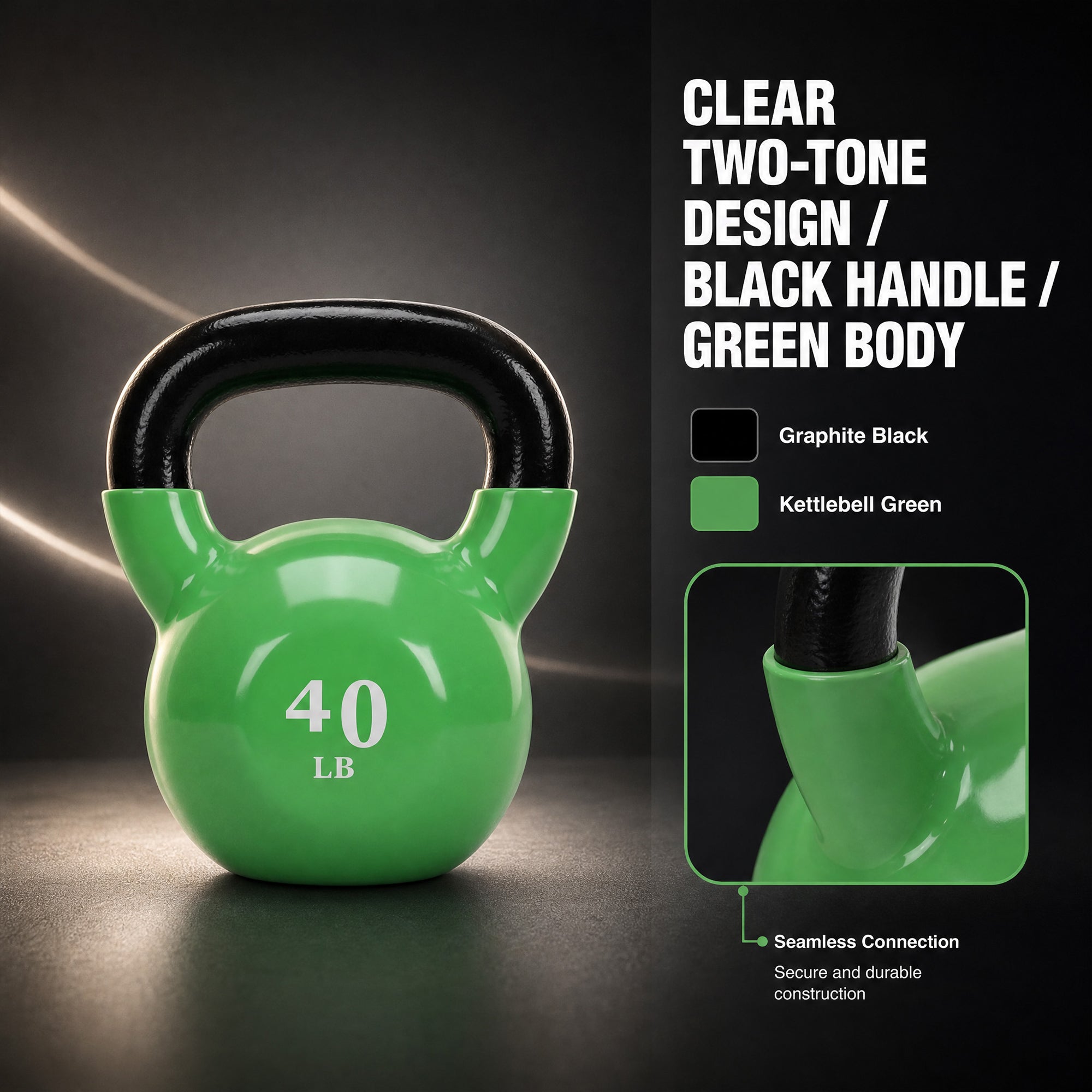 Fitvids 40 lb Vinyl-Coated Kettlebell Weight for Strength Training, Apple Green