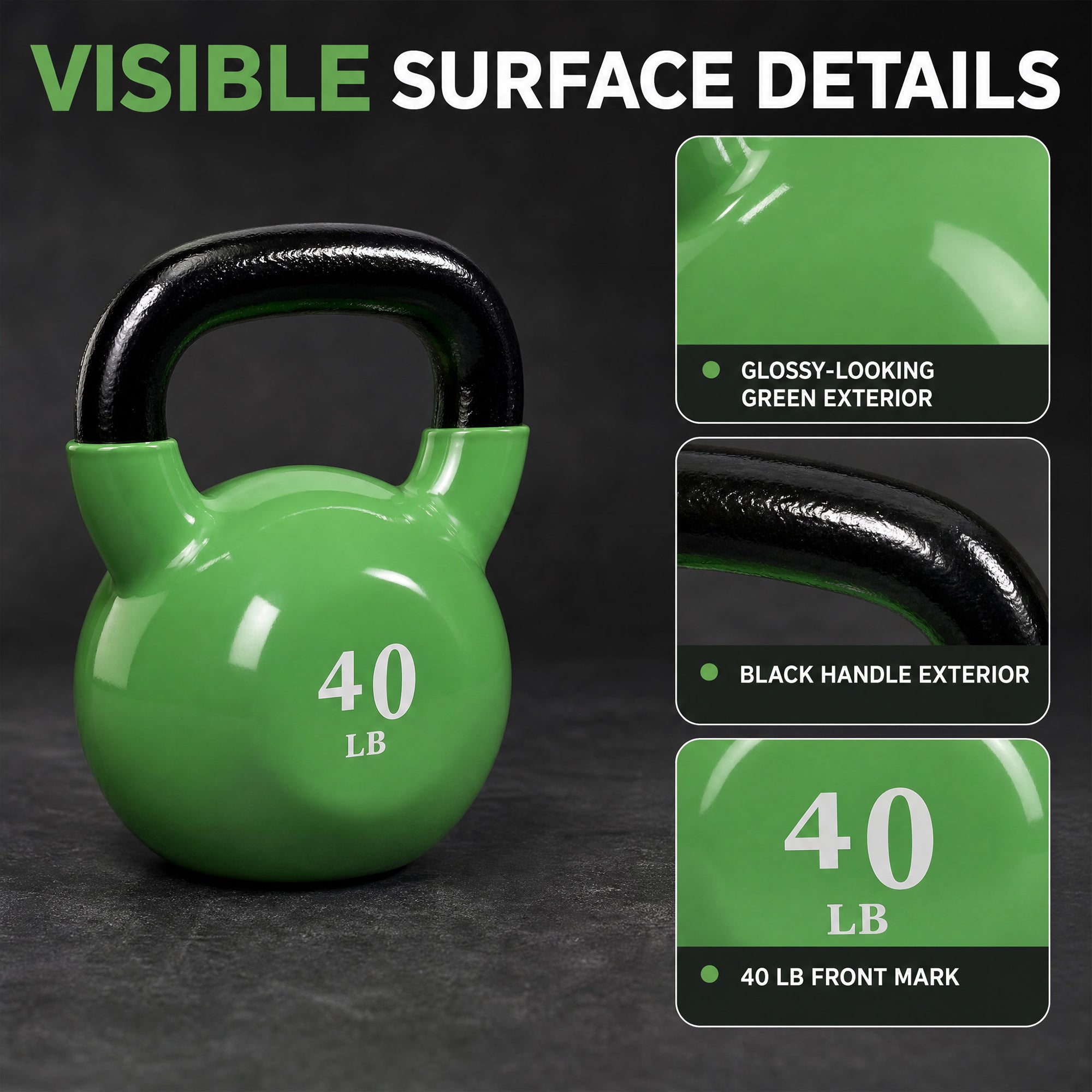 Fitvids 40 lb Vinyl-Coated Kettlebell Weight for Strength Training, Apple Green
