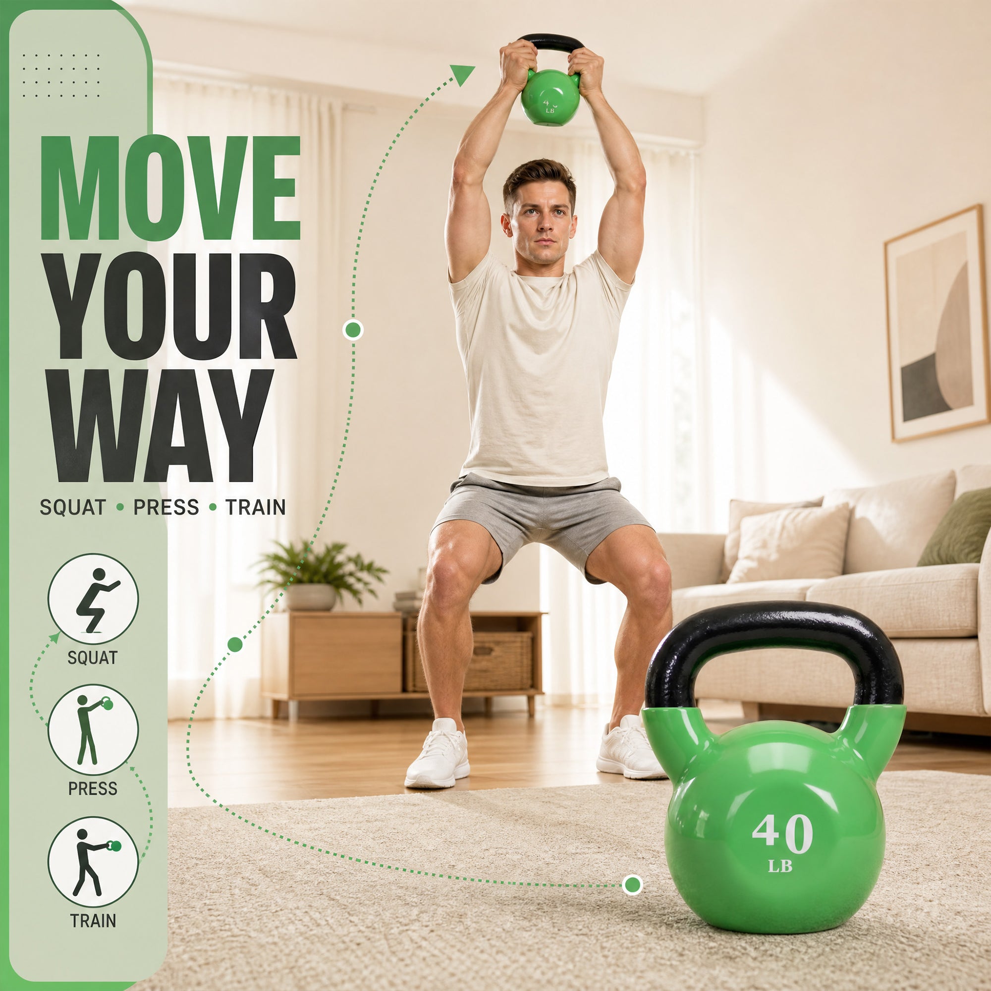 Fitvids 40 lb Vinyl-Coated Kettlebell Weight for Strength Training, Apple Green