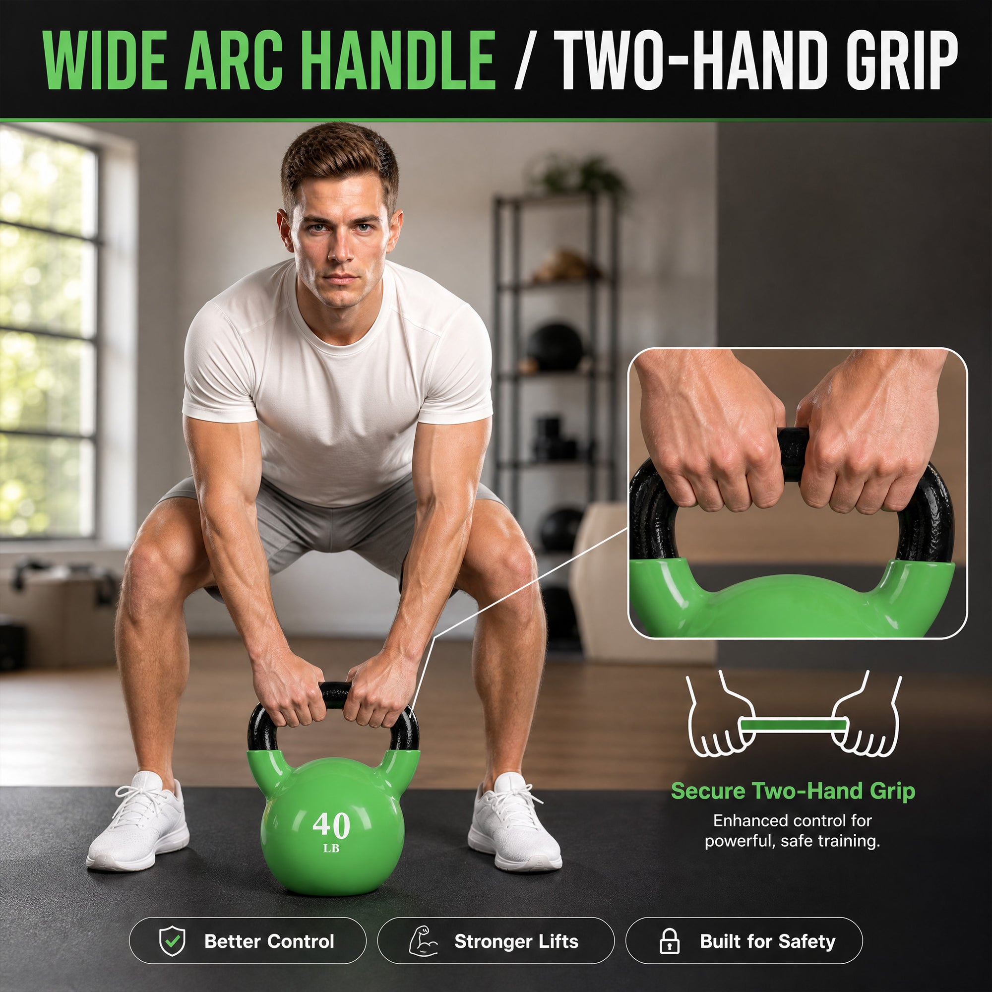 Fitvids 40 lb Vinyl-Coated Kettlebell Weight for Strength Training, Apple Green