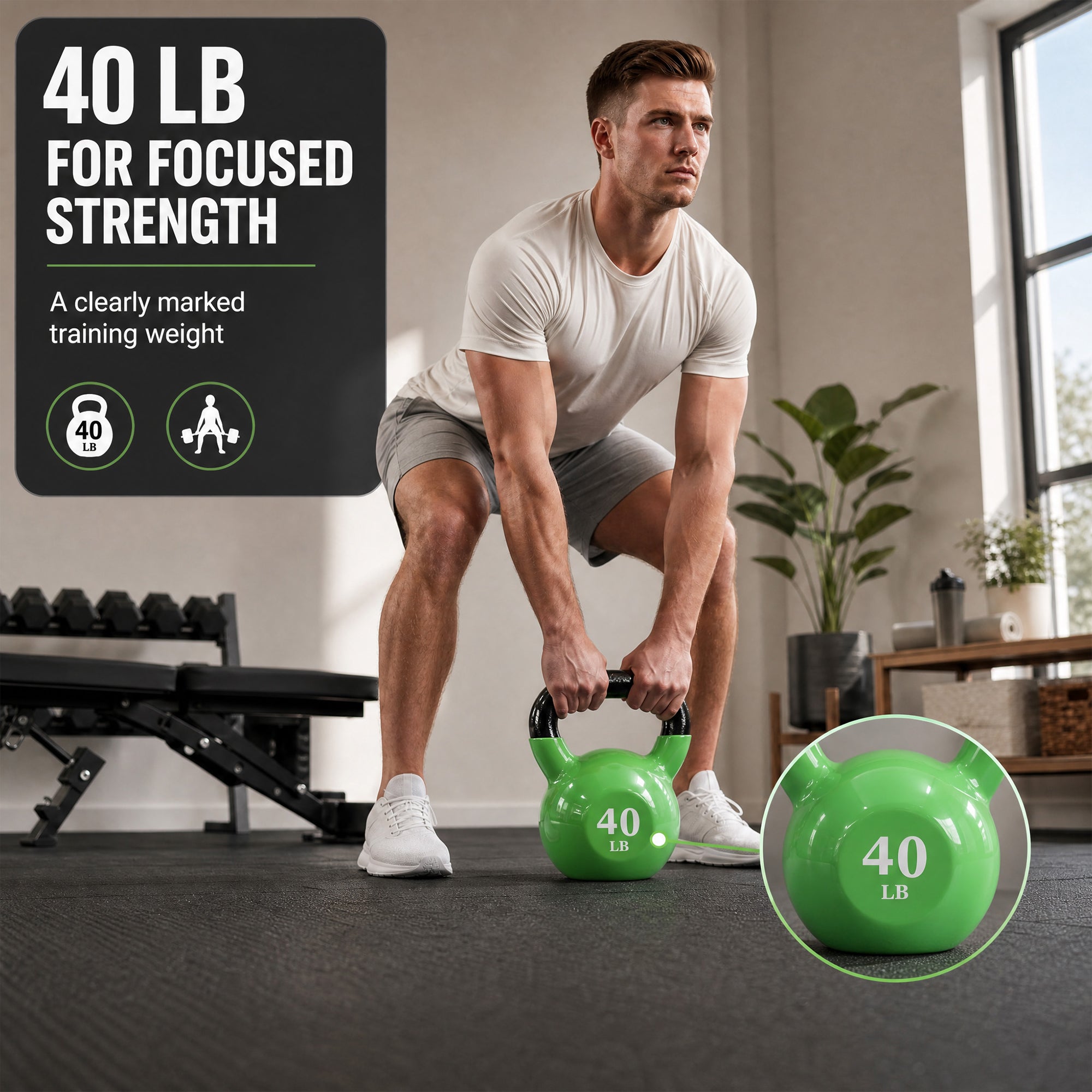 Fitvids 40 lb Vinyl-Coated Kettlebell Weight for Strength Training, Apple Green