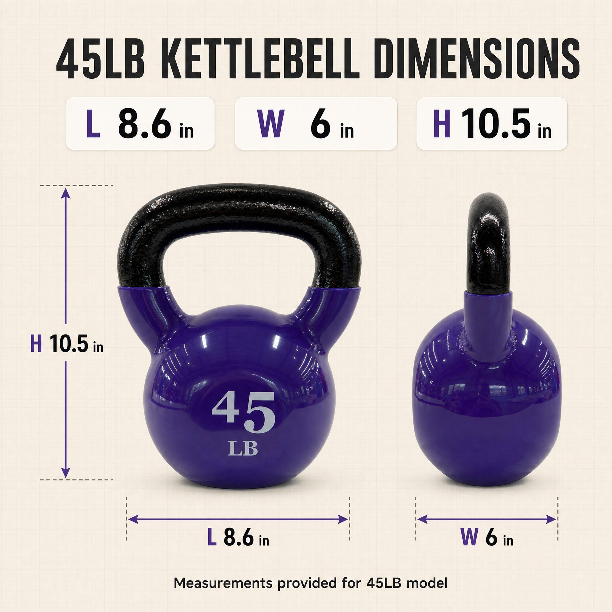 Fitvids 45 lb Vinyl-Coated Kettlebell With Handle for Strength Training, Violet