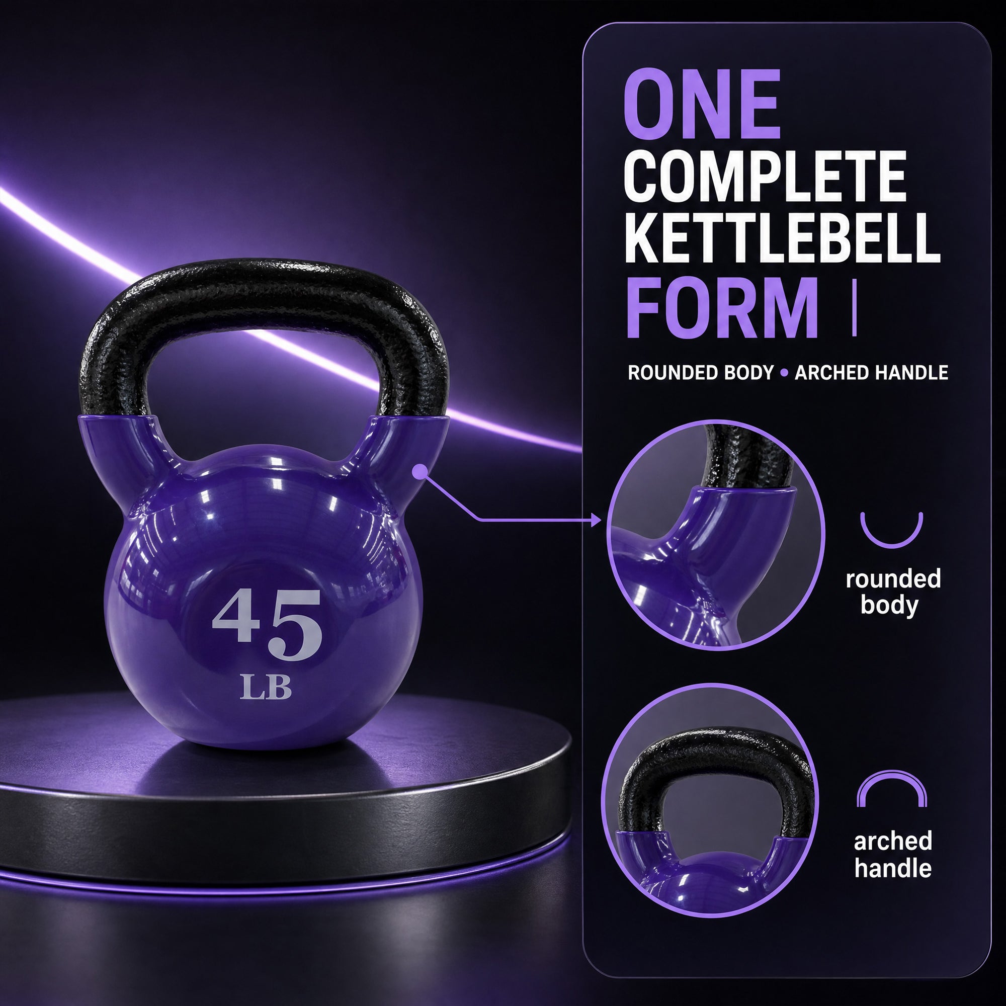 Fitvids 45 lb Vinyl-Coated Kettlebell With Handle for Strength Training, Violet
