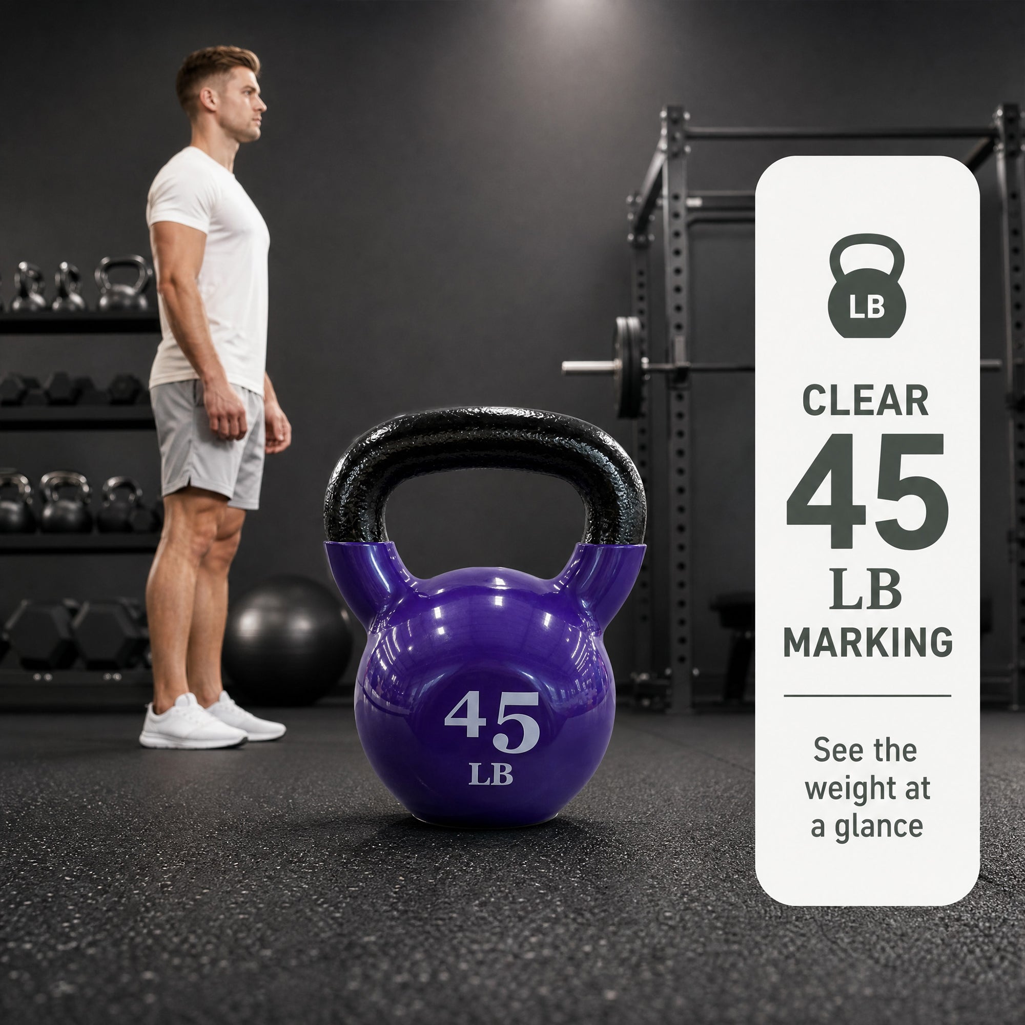 Fitvids 45 lb Vinyl-Coated Kettlebell With Handle for Strength Training, Violet