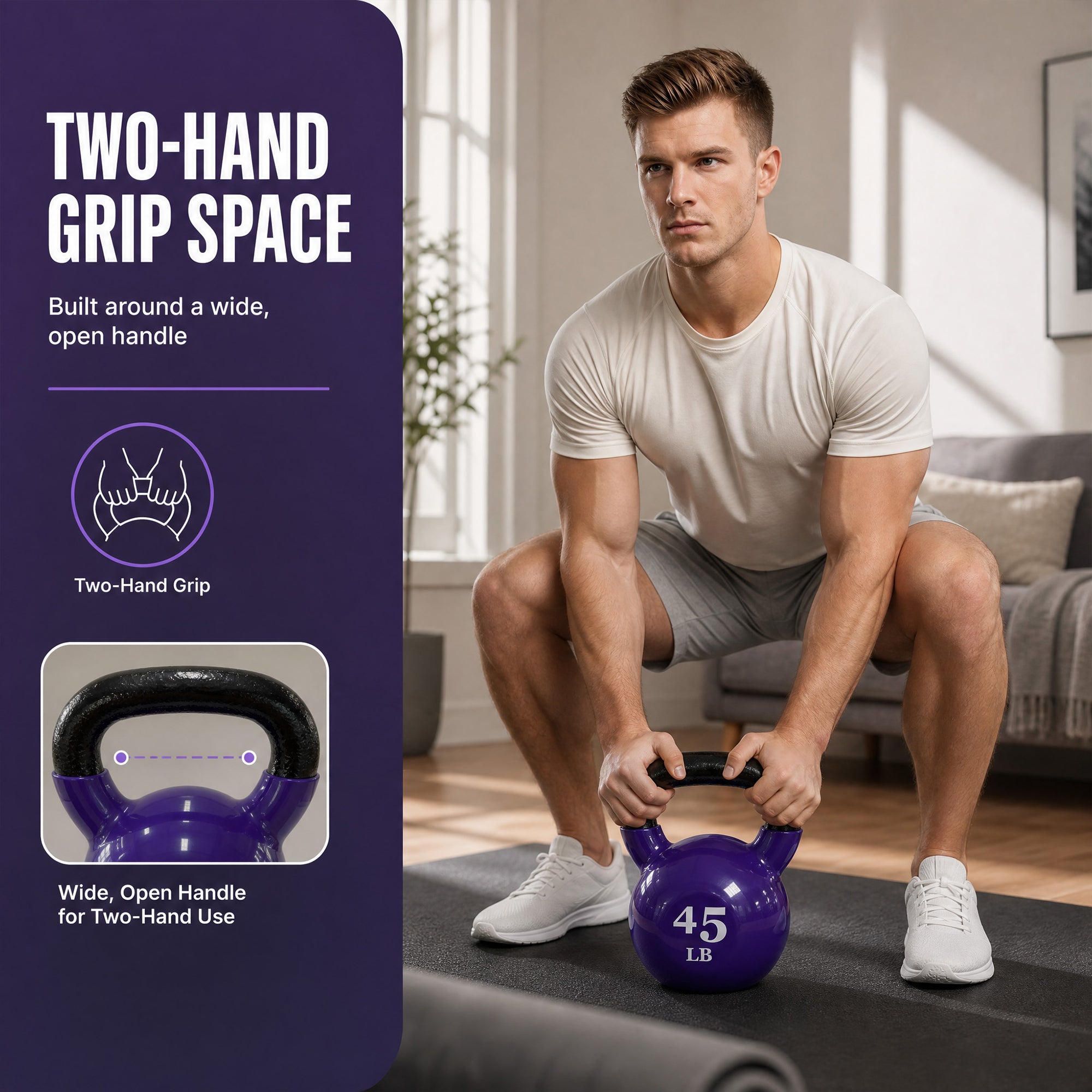 Fitvids 45 lb Vinyl-Coated Kettlebell With Handle for Strength Training, Violet