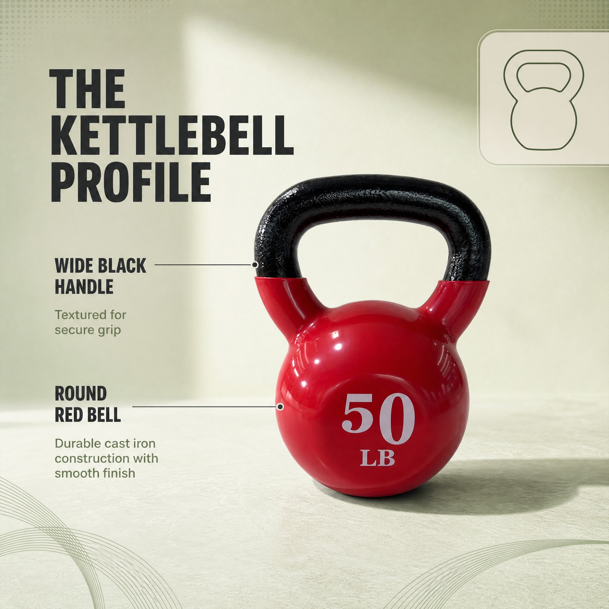 Fitvids 50 lb Vinyl-Coated Kettlebell w/ Wide Handle for Strength Training, Red