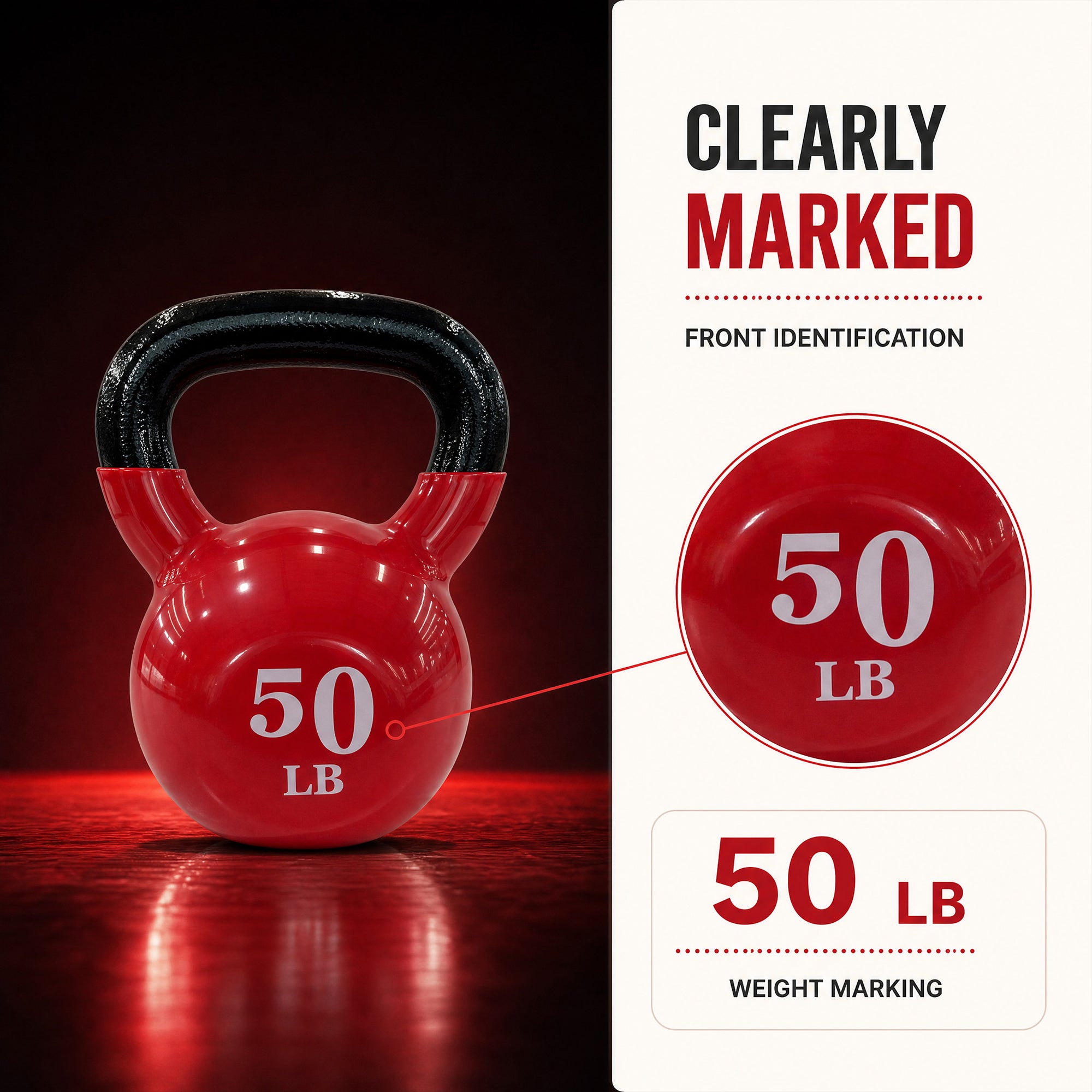 Fitvids 50 lb Vinyl-Coated Kettlebell w/ Wide Handle for Strength Training, Red