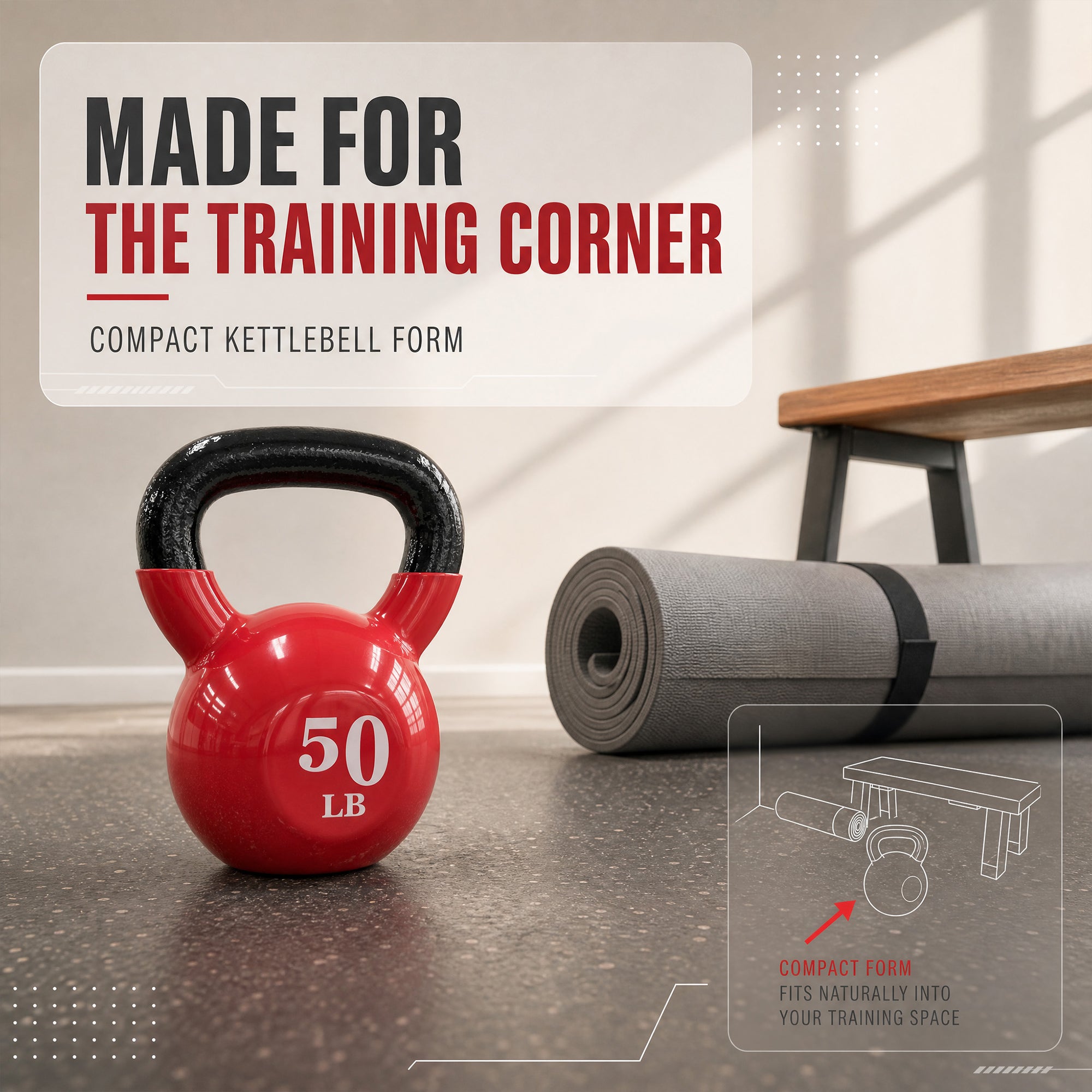 Fitvids 50 lb Vinyl-Coated Kettlebell w/ Wide Handle for Strength Training, Red