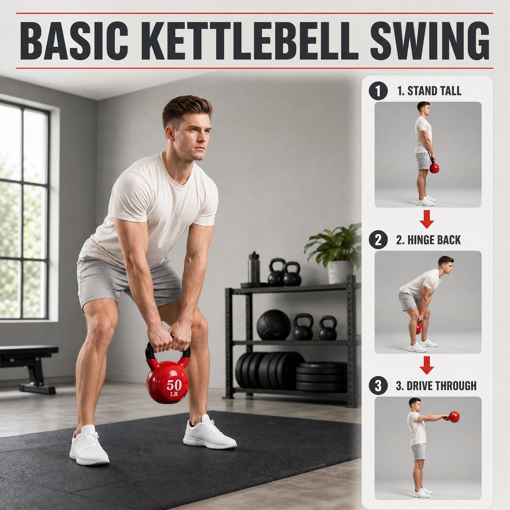 Fitvids 50 lb Vinyl-Coated Kettlebell w/ Wide Handle for Strength Training, Red