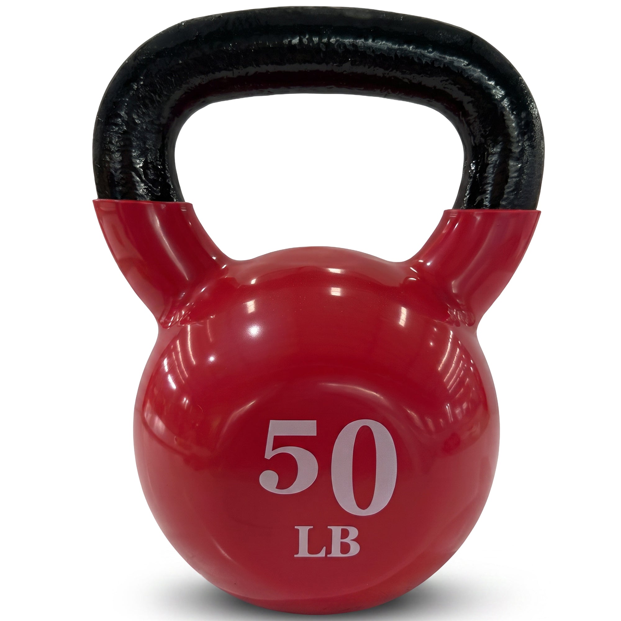 Fitvids 50 lb Vinyl-Coated Kettlebell w/ Wide Handle for Strength Training, Red