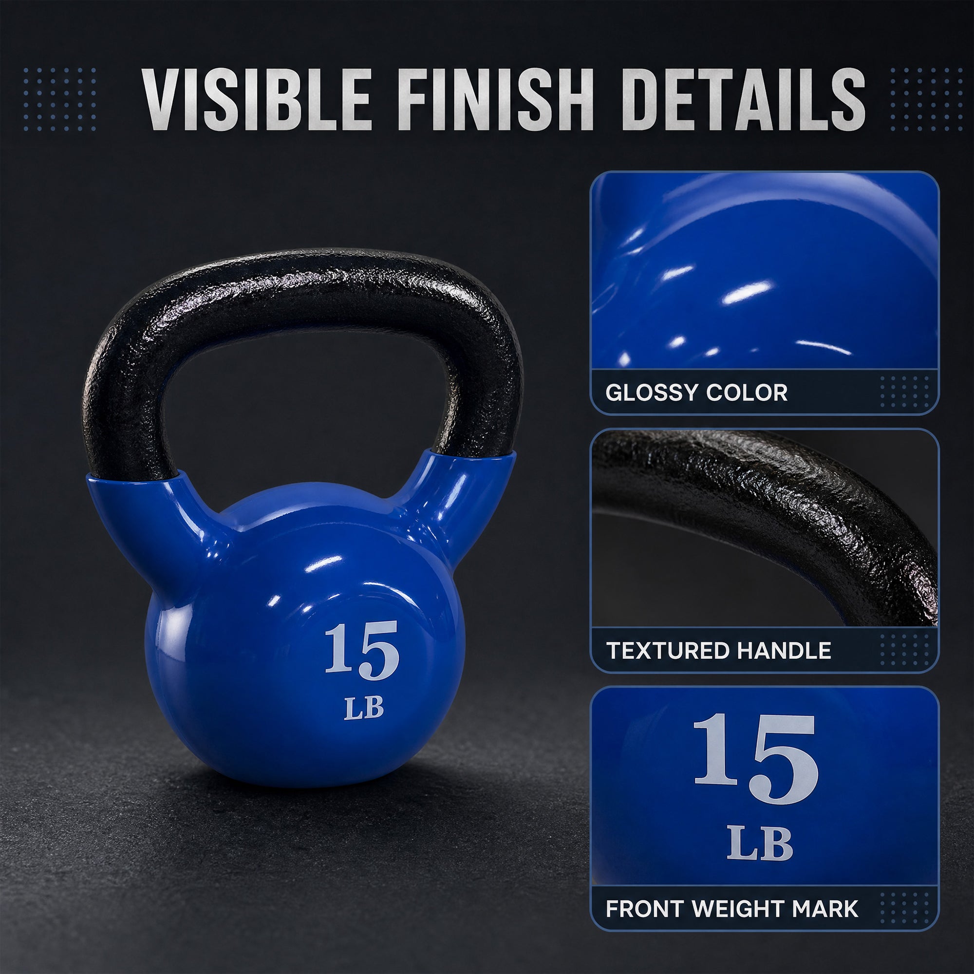 Fitvids Vinyl-Coated Kettlebell Weights, Set of 5, 10, and 15 lb, Multicolor