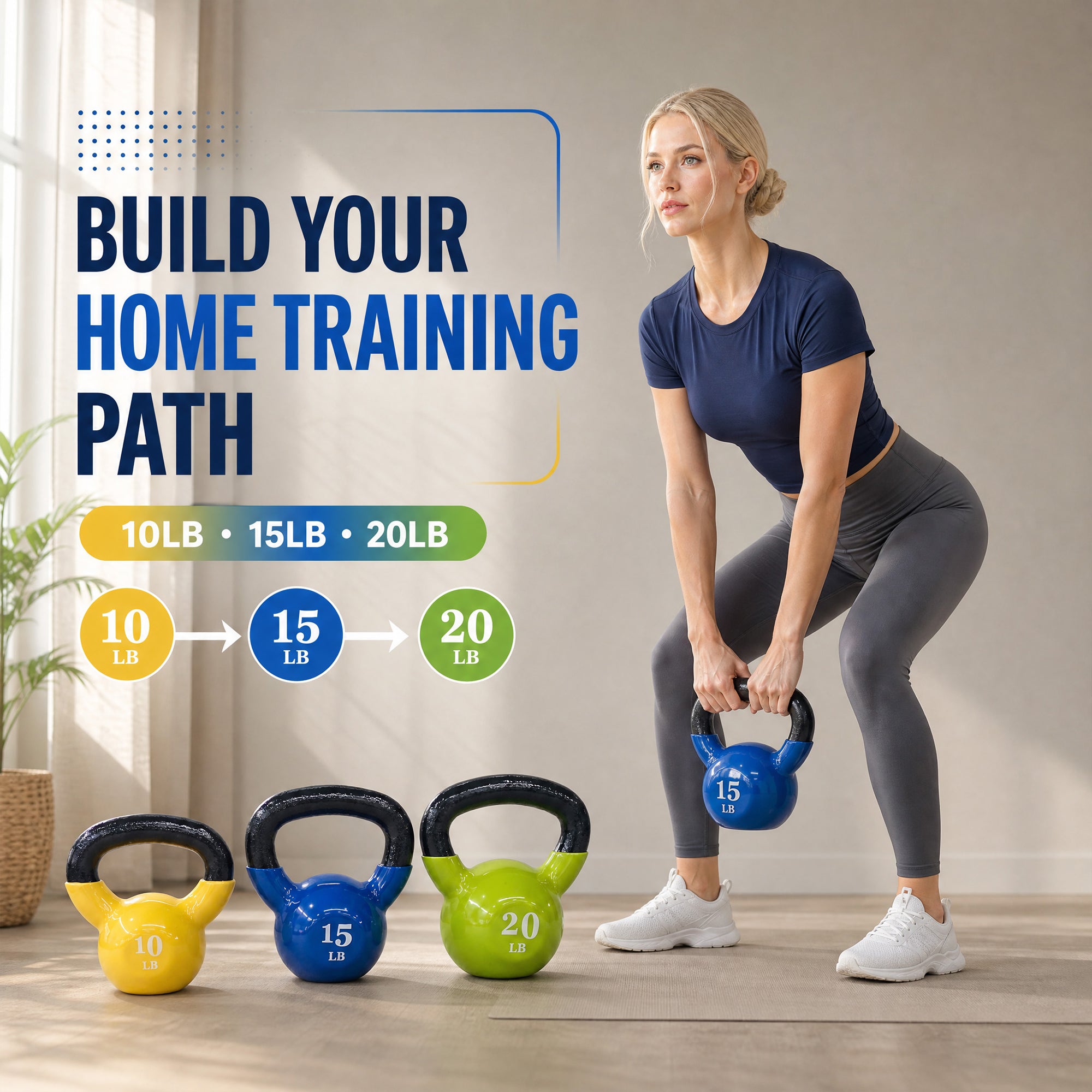 Fitvids Vinyl-Coated Kettlebell Weights, Set of 10, 15, and 20 lb, Multicolor