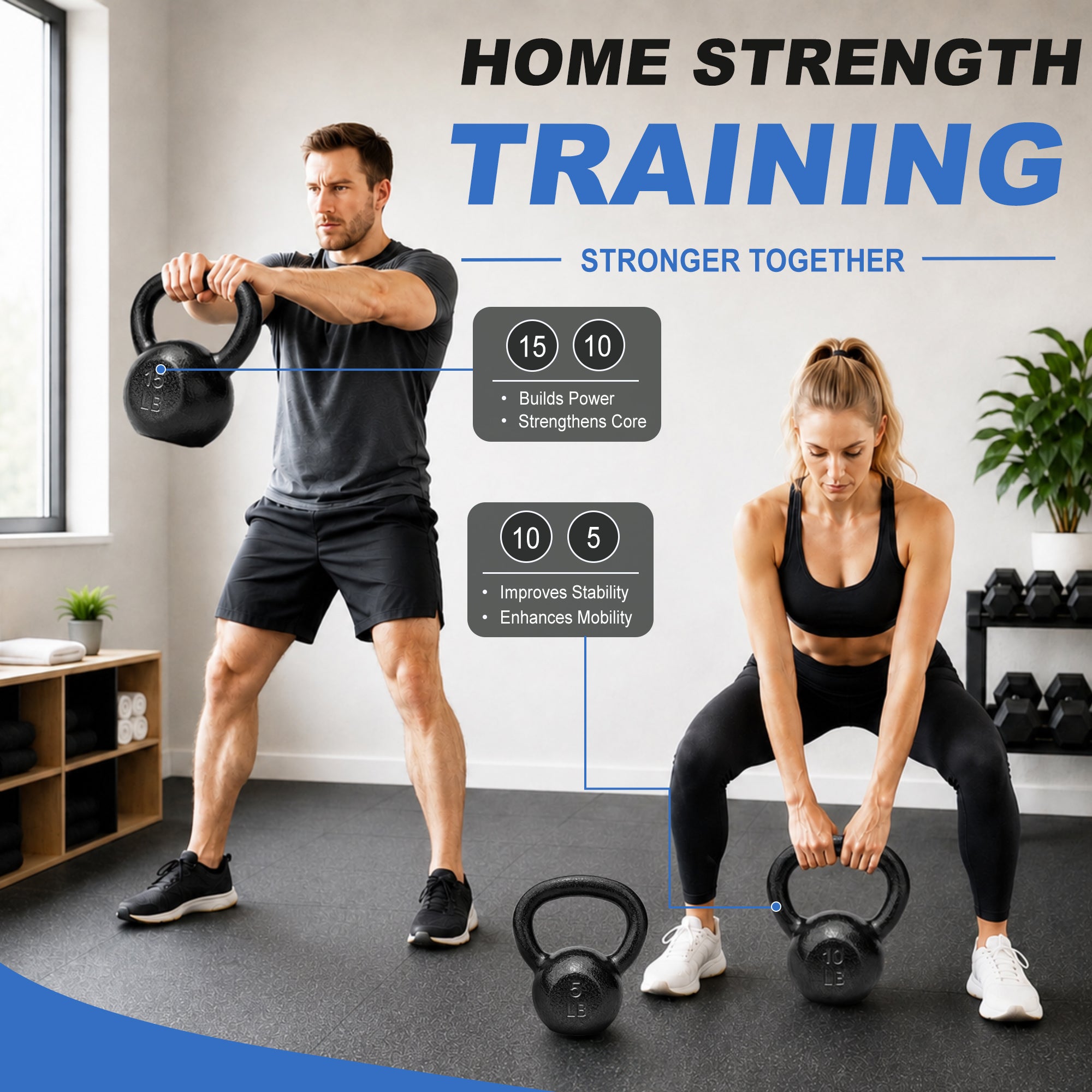 BalanceFrom Cast Iron Kettlebell Set for Home Gym Training, 5 lb, 10 lb, & 15 lb