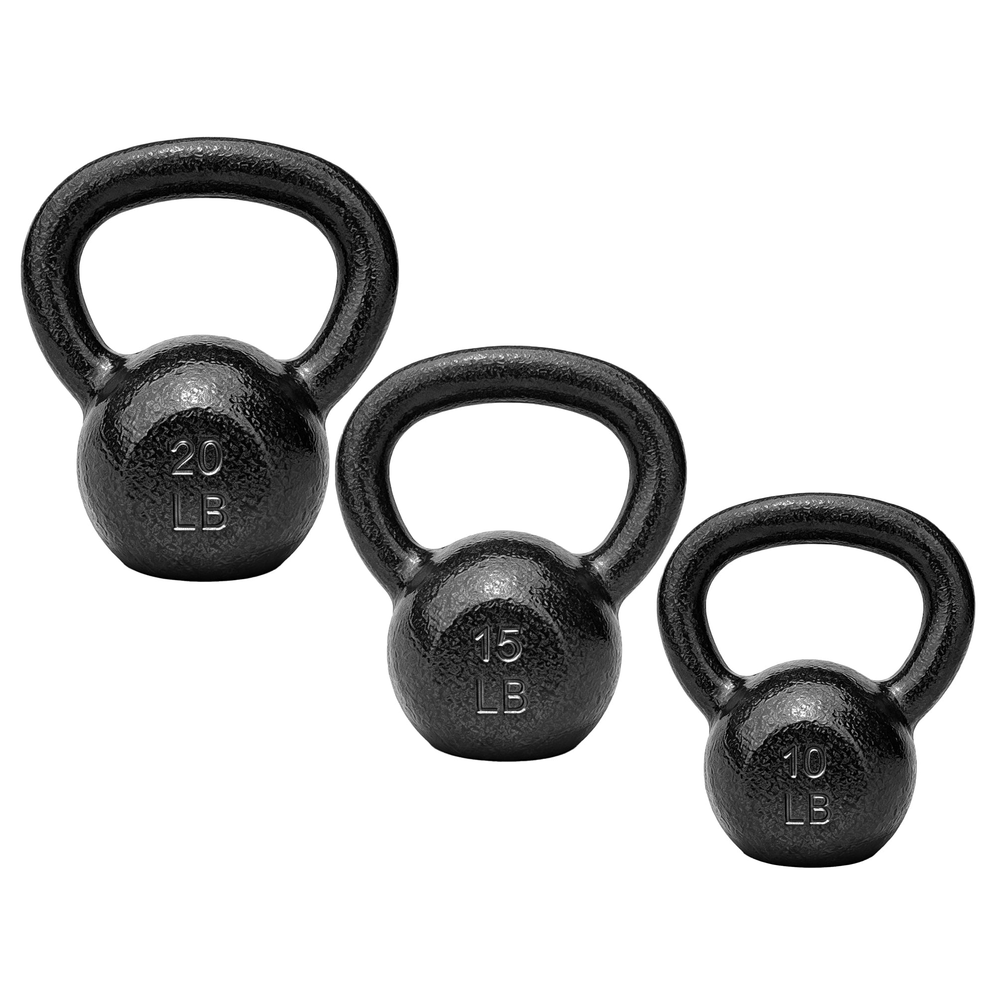 BalanceFrom Cast Iron Kettlebell Weights Set w/ Handle, 10, 15, and 20 lb, Gray