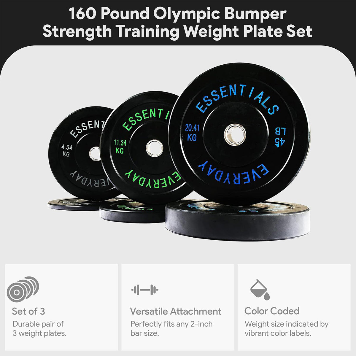 BalanceFrom Olympic Rubber Bumper Plate Set, 10, 25 & 45 lb Weight Plates, Black