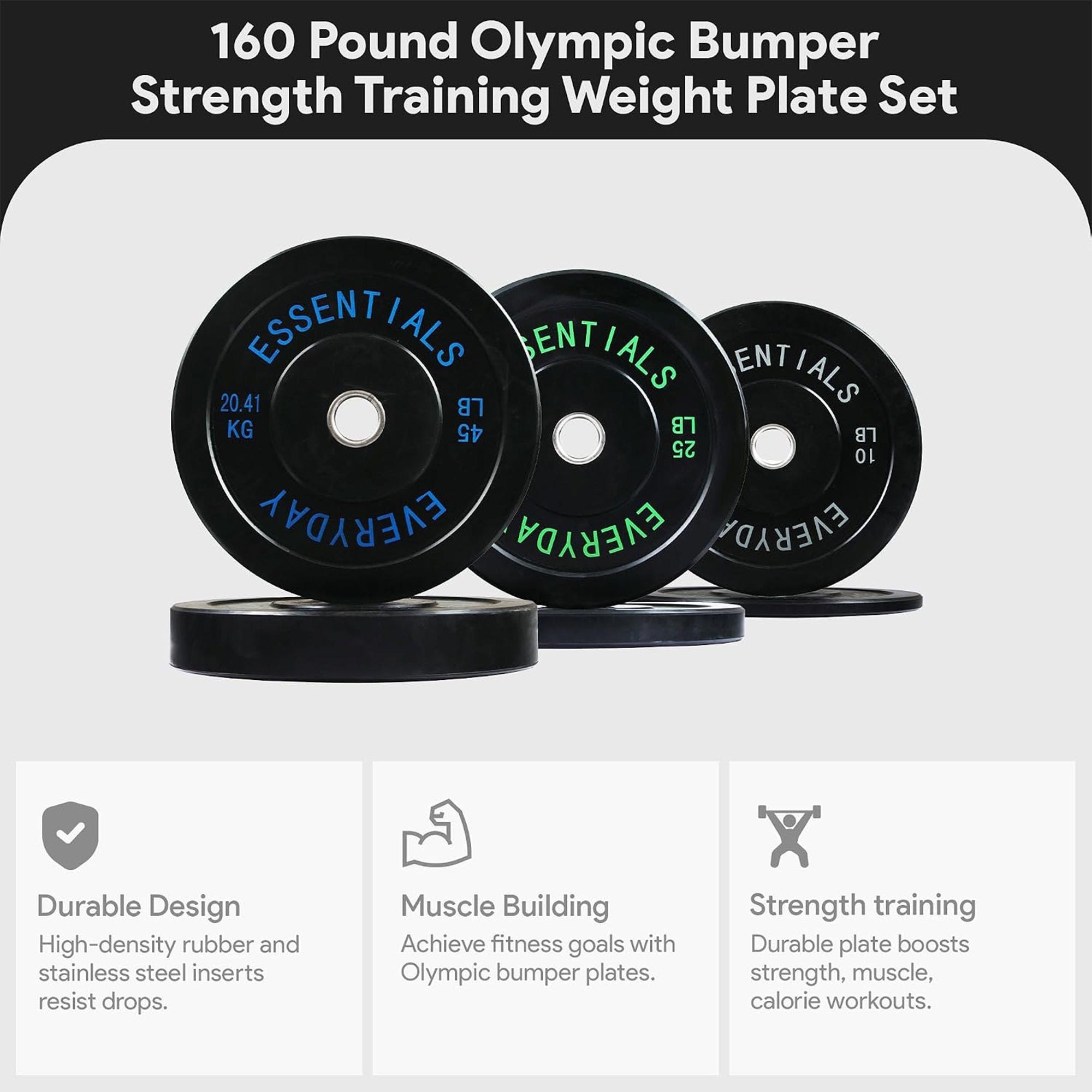 BalanceFrom Olympic Rubber Bumper Plate Set, 10, 25 & 45 lb Weight Plates, Black
