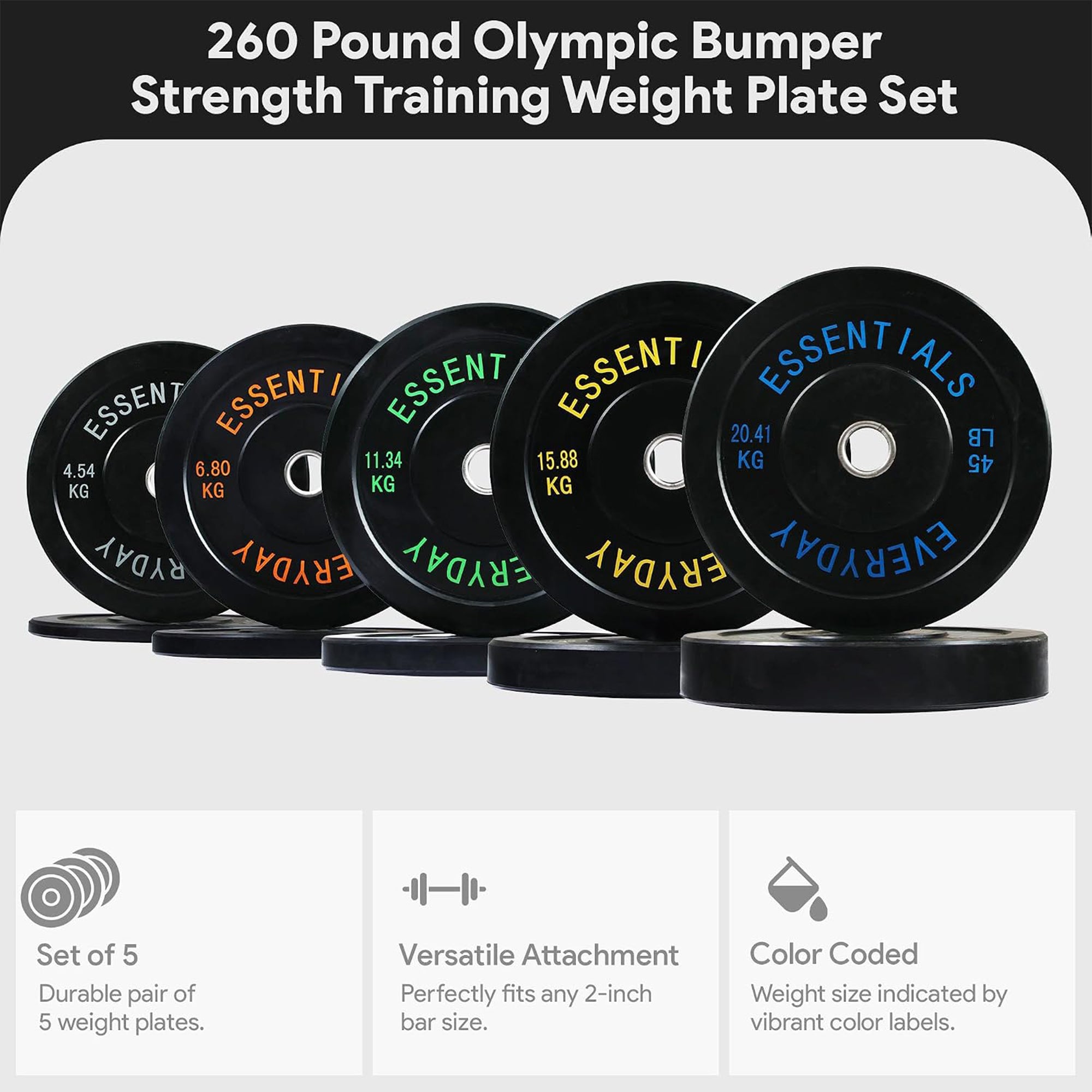BalanceFrom Olympic Rubber Bumper Plate Set of 10, 15, 25, 35, and 45 lb Weight