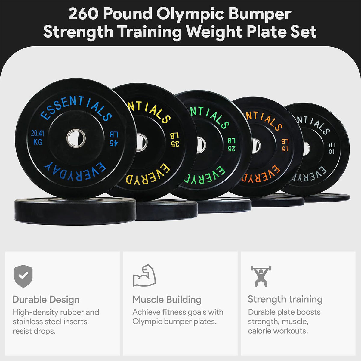 BalanceFrom Olympic Rubber Bumper Plate Set of 10, 15, 25, 35, and 45 lb Weight