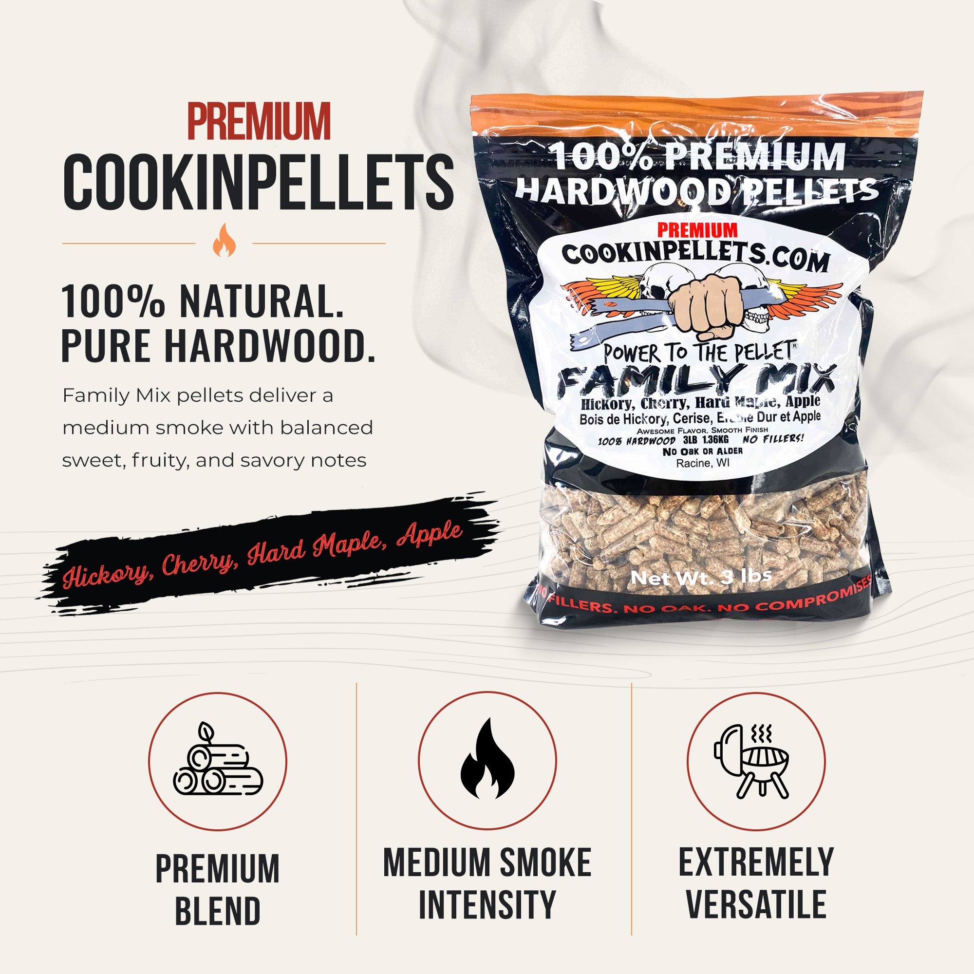 CookinPellets Family Mix Wood Pellets for Indoor & Outdoor Smoker & Grill, 3Lbs - VMInnovations