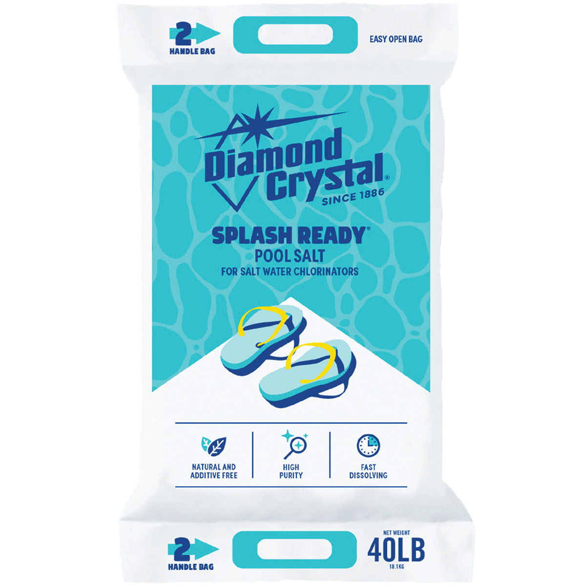 Diamond Crystal 2 Pack Splash Ready Pool Salt for Salt Water Chlorinators, 40 lb