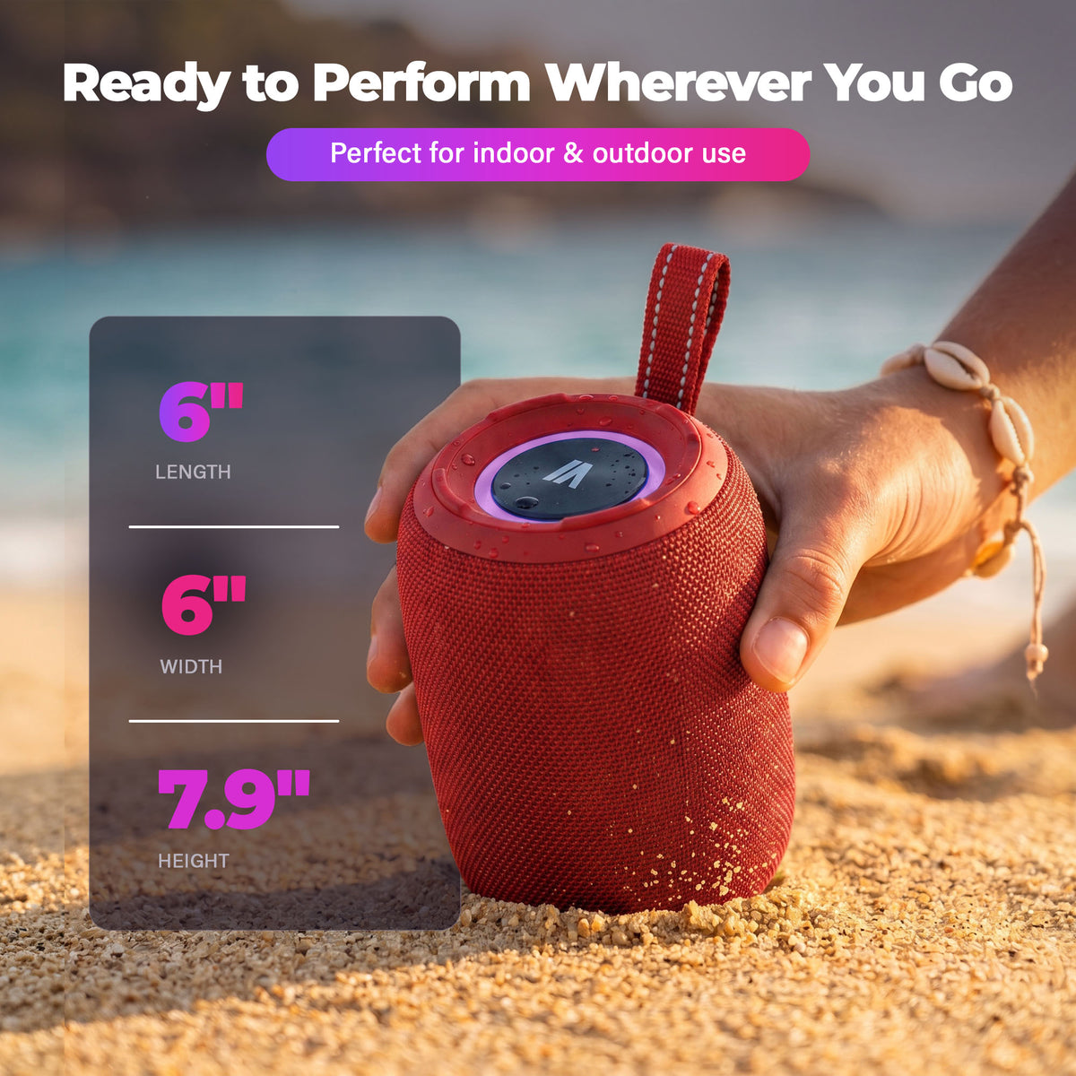 Max Power MPD395 Pulse Boom Portable Bluetooth Speaker with Heavy Bass, Red - VMInnovations