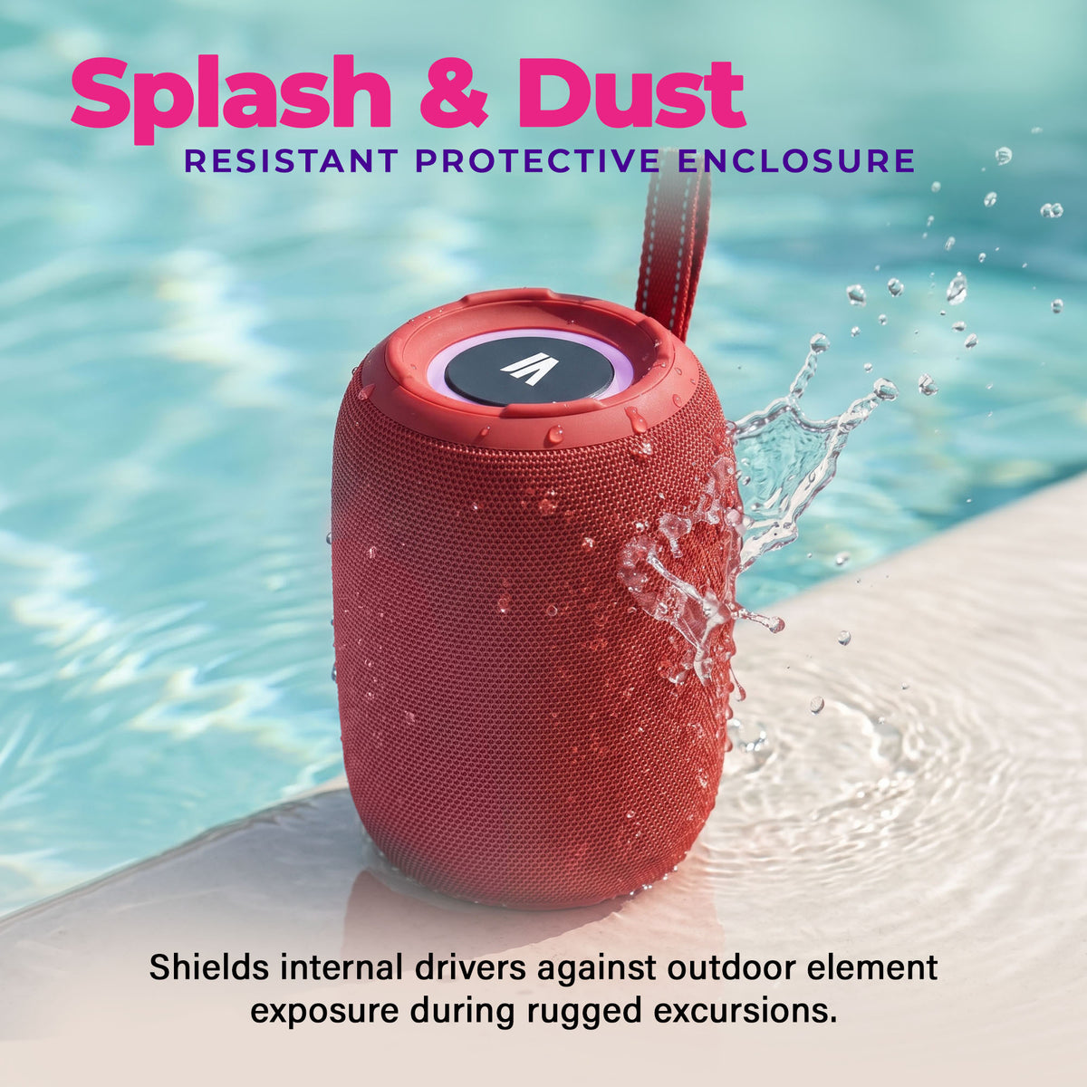 Max Power MPD395 Pulse Boom Portable Bluetooth Speaker with Heavy Bass, Red - VMInnovations