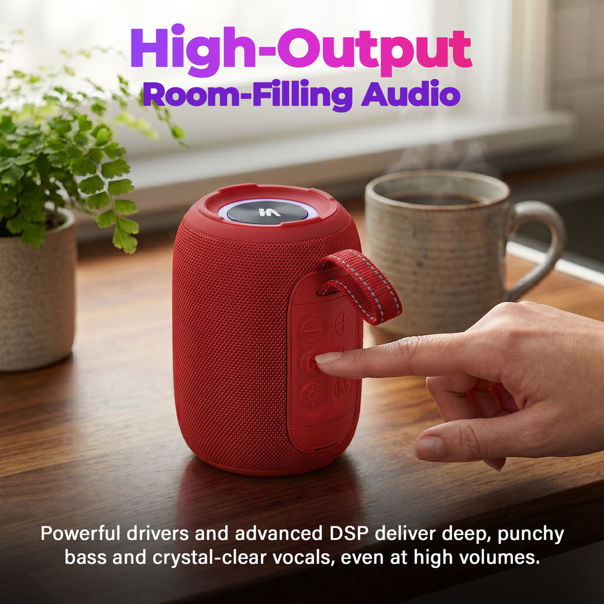 Max Power MPD395 Pulse Boom Portable Bluetooth Speaker with Heavy Bass, Red - VMInnovations