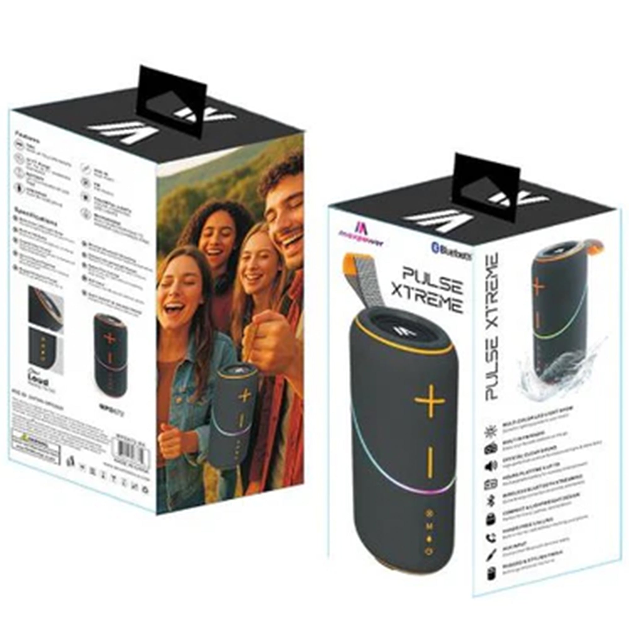 Max Power MPD672 Pulse Xtreme Portable Bluetooth Speaker with Heavy Bass, Black - VMInnovations