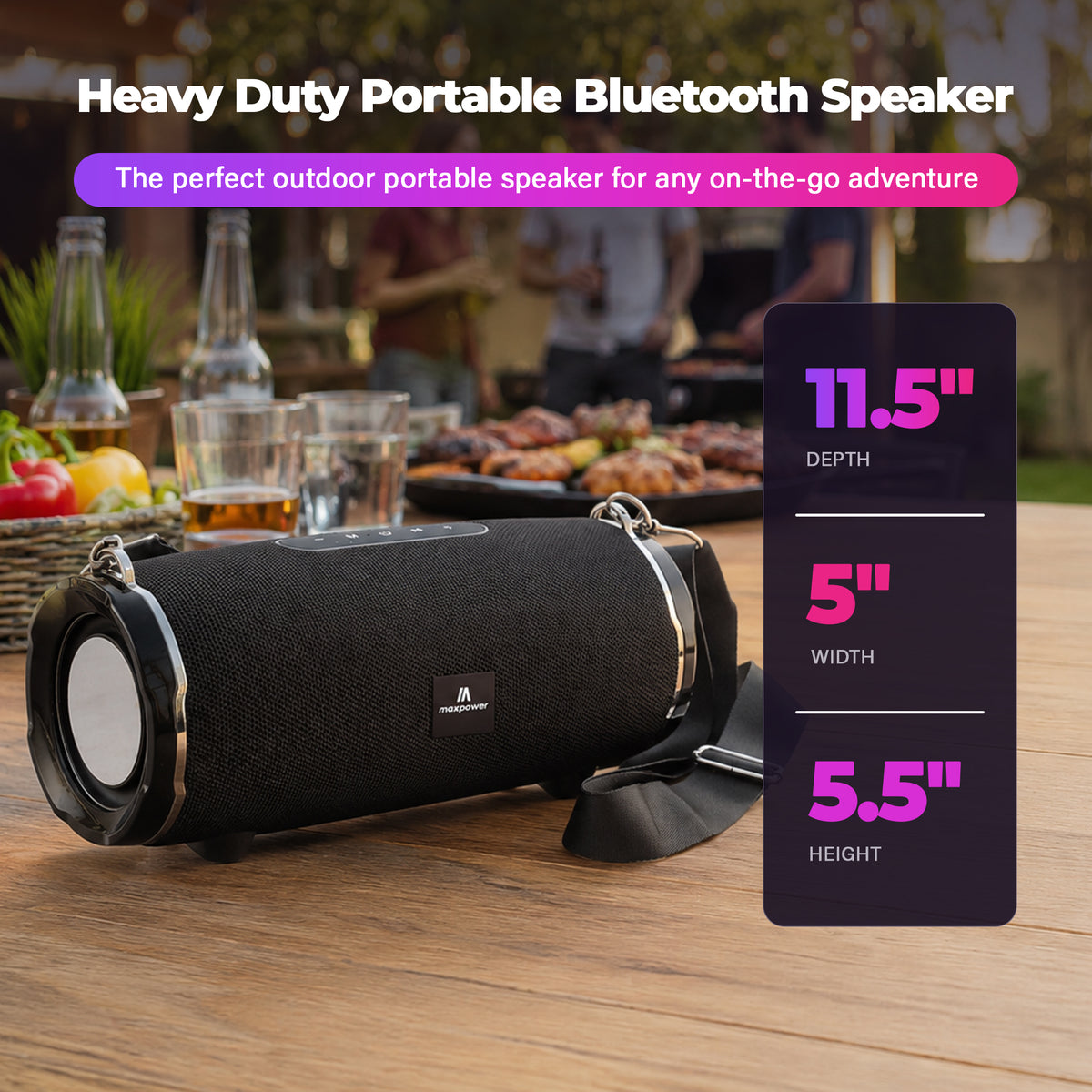 Max Power Encore Portable Wireless Outdoor Speaker with Bluetooth 5.3 and Strap