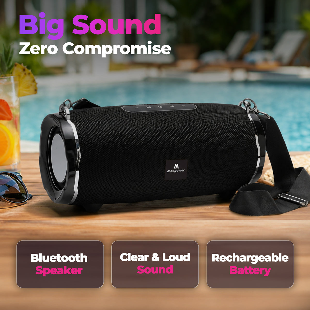 Max Power Encore Portable Wireless Outdoor Speaker with Bluetooth 5.3 and Strap