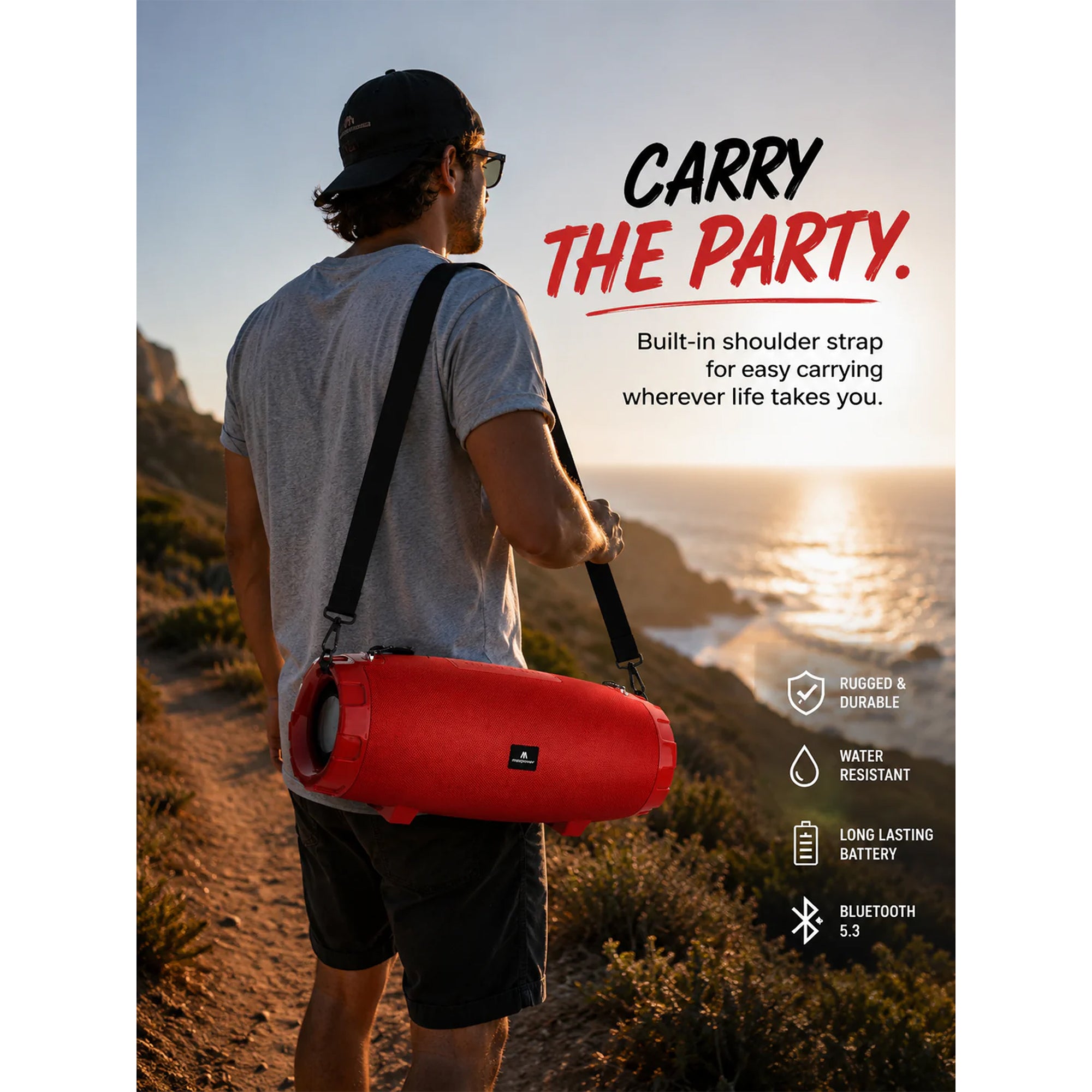 Max Power MPD526 Cyclone 2.0 Rechargeable Bluetooth Speaker, Carry Strap, Black - VMInnovations