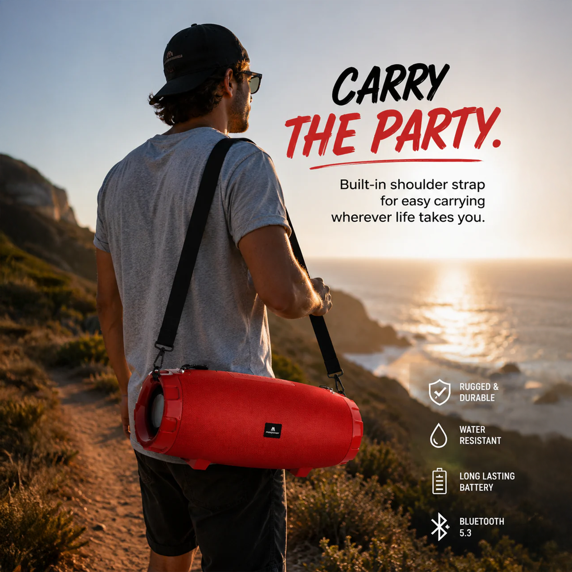 Max Power MPD526 Cyclone 2.0 Rechargeable Bluetooth Speaker, Carry Strap, Blue - VMInnovations