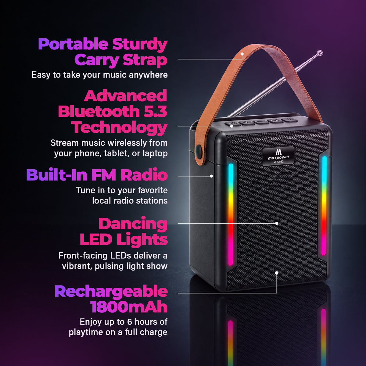 Max Power Solar Beat Bluetooth Speaker with Solar Charging and Type C Charging