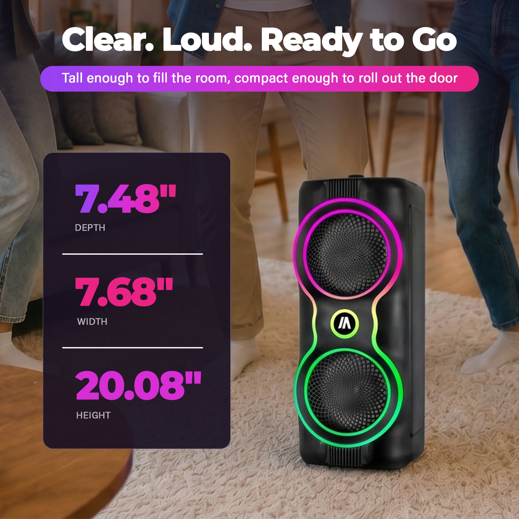 Max Power MPD6M 6.5" Bluetooth Karaoke Speaker, LEDs, Dual Woofers & Microphone - VMInnovations