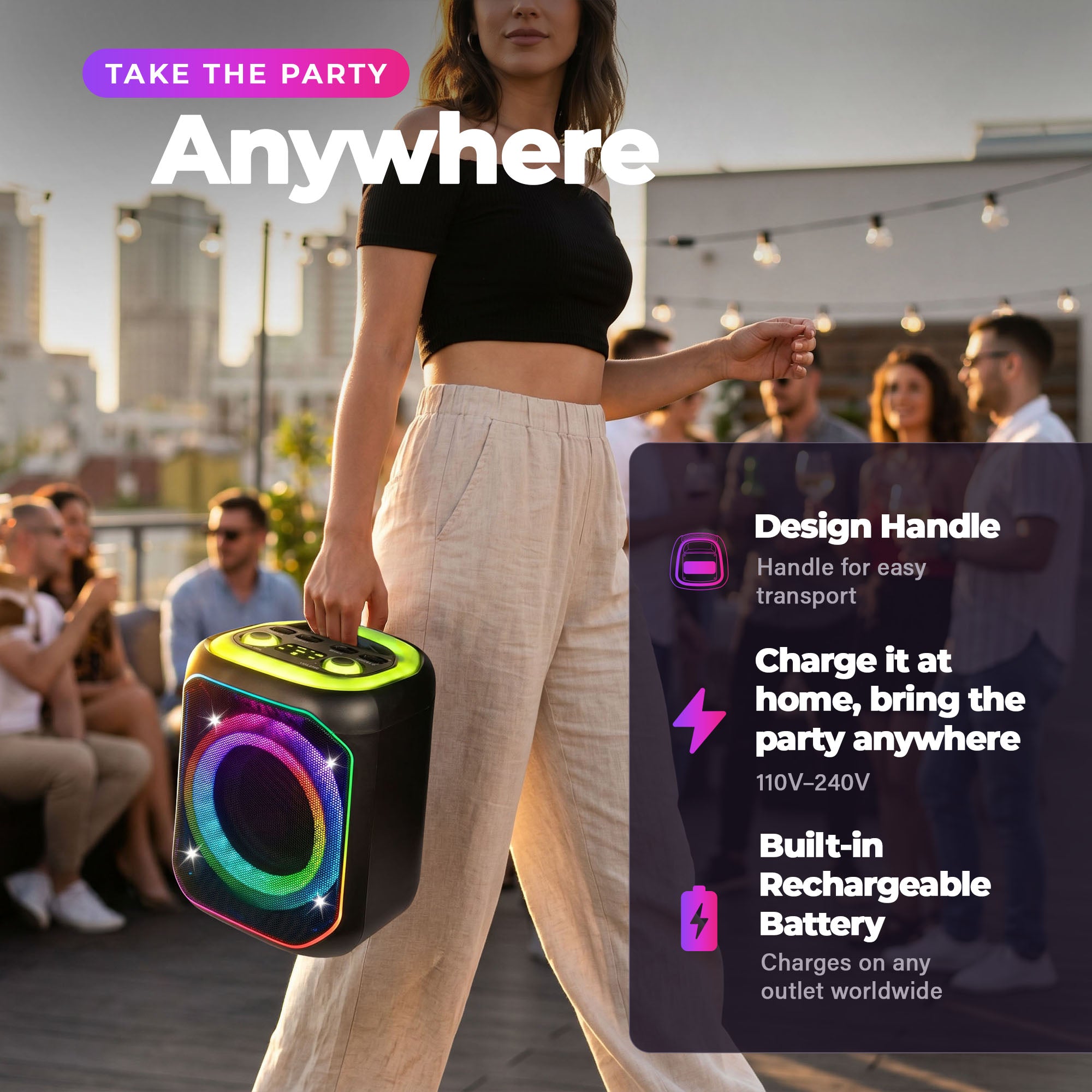 Max Power Lumi Blast karaoke Bluetooth Speaker with Multiple LED Light Modes - VMInnovations