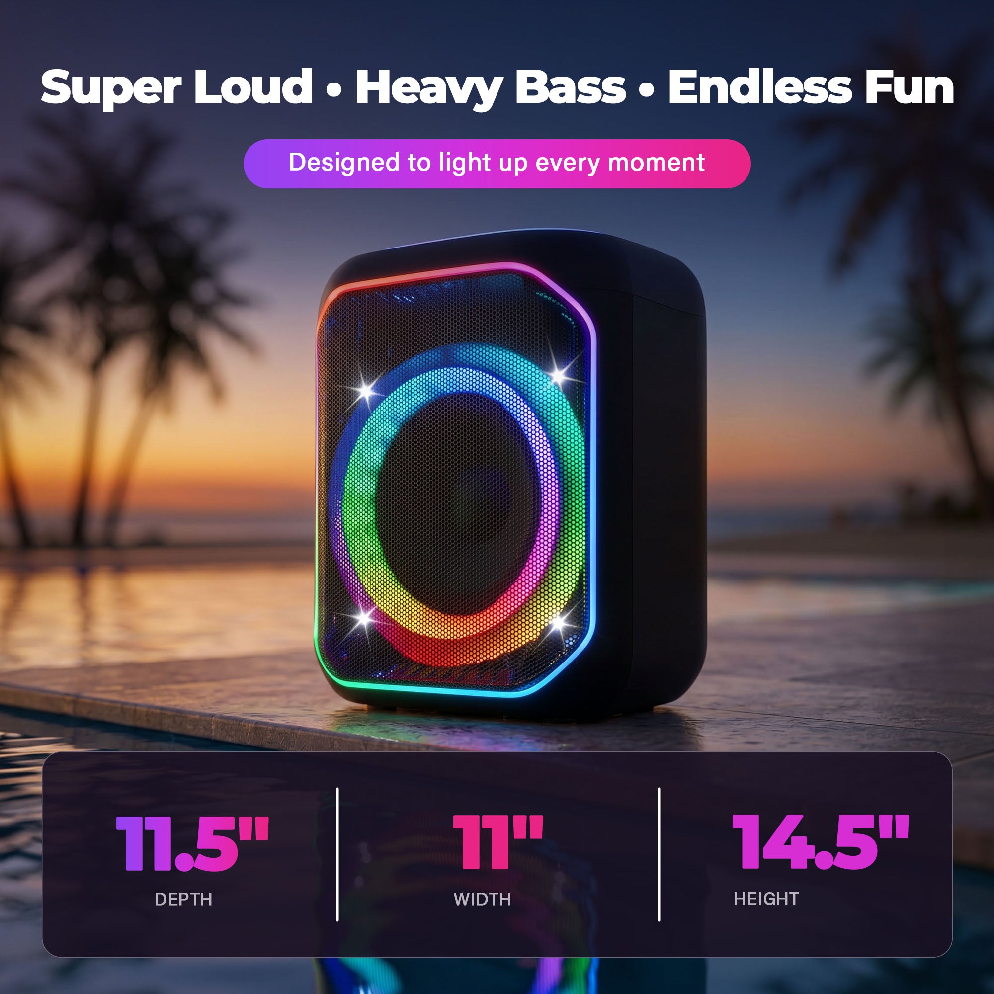 Max Power Lumi Blast karaoke Bluetooth Speaker with Multiple LED Light Modes - VMInnovations
