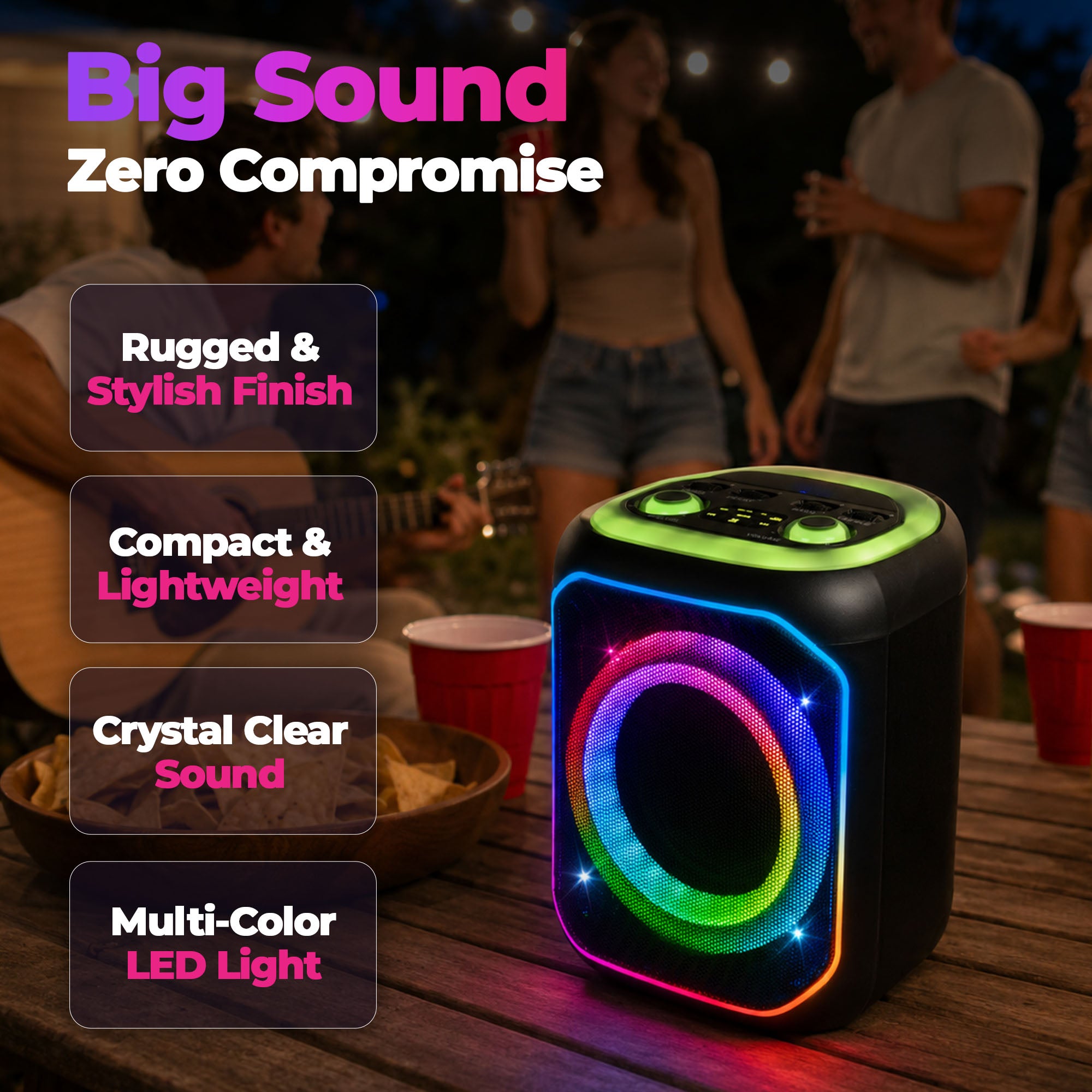 Max Power Lumi Blast karaoke Bluetooth Speaker with Multiple LED Light Modes - VMInnovations