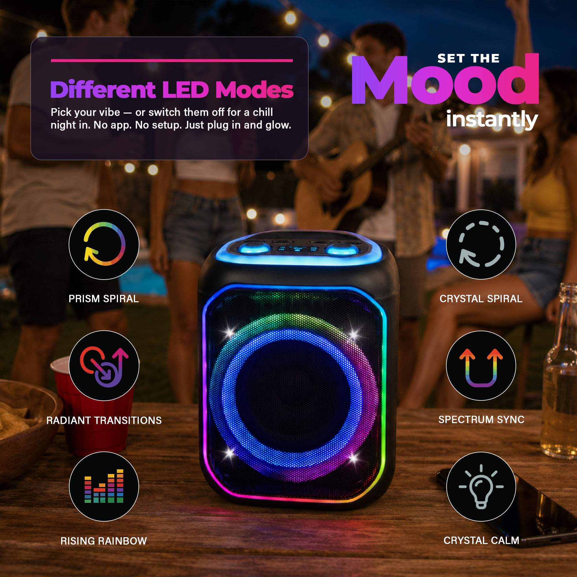 Max Power Lumi Blast karaoke Bluetooth Speaker with Multiple LED Light Modes - VMInnovations