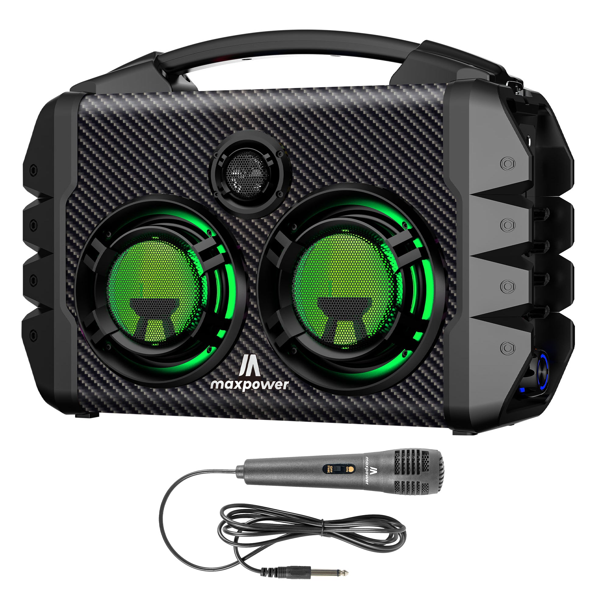 Max Power Party Box Portable Bluetooth Karaoke Speaker with LED Lights, Green - VMInnovations