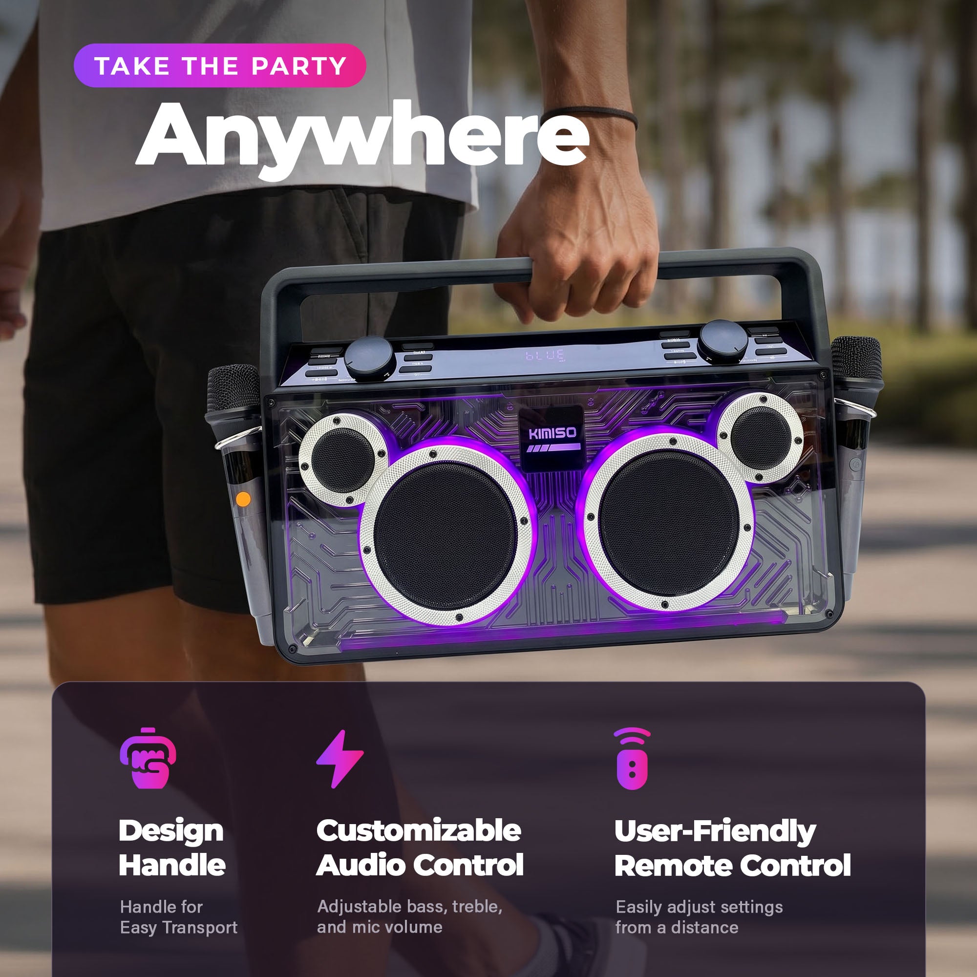 Max Power Retro Boom Portable Bluetooth Speaker with 2 Microphones & LED Lights - VMInnovations