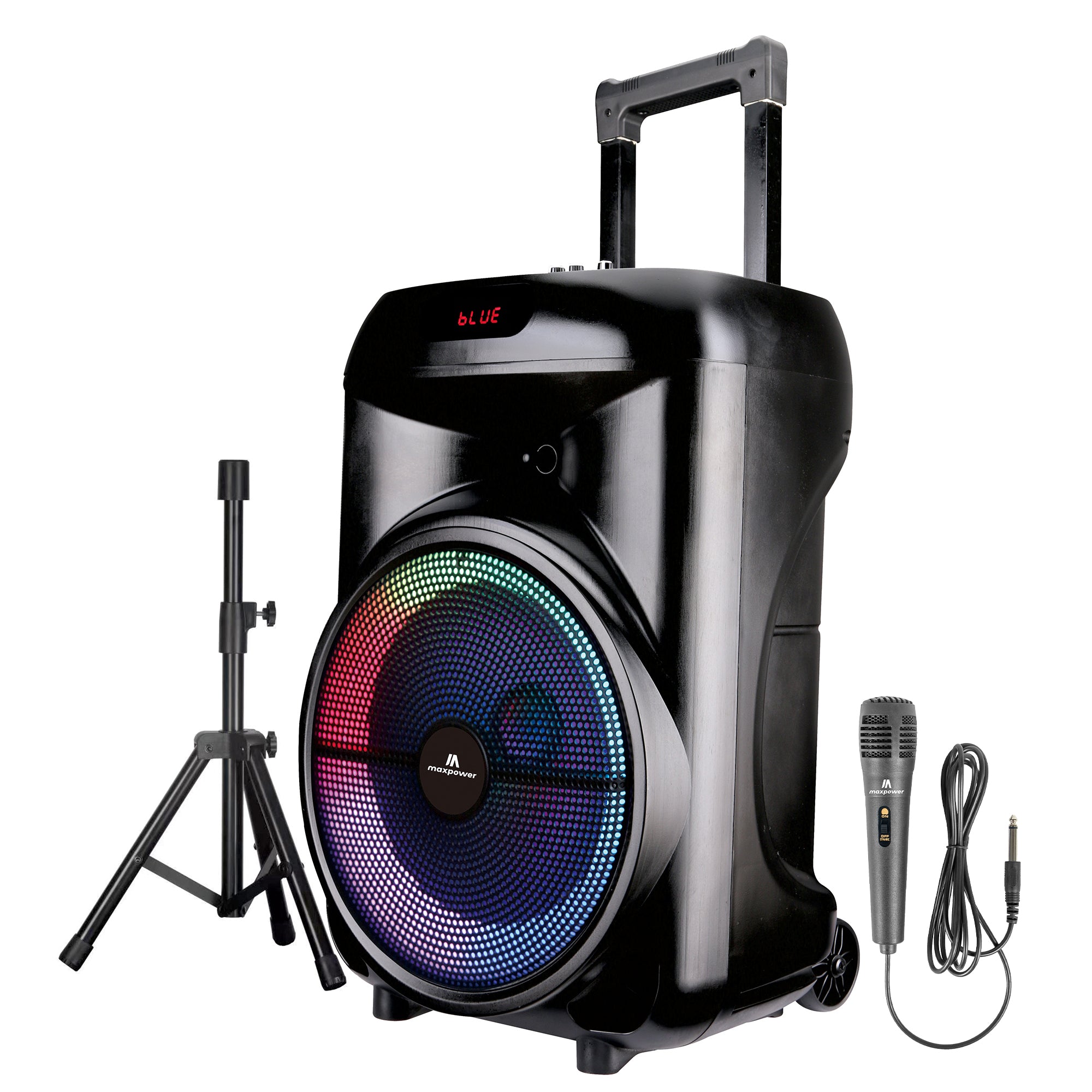 Max Power Rumble 12 Karaoke Bluetooth Trolley Speaker with Adjustable DJ Stand - VMInnovations