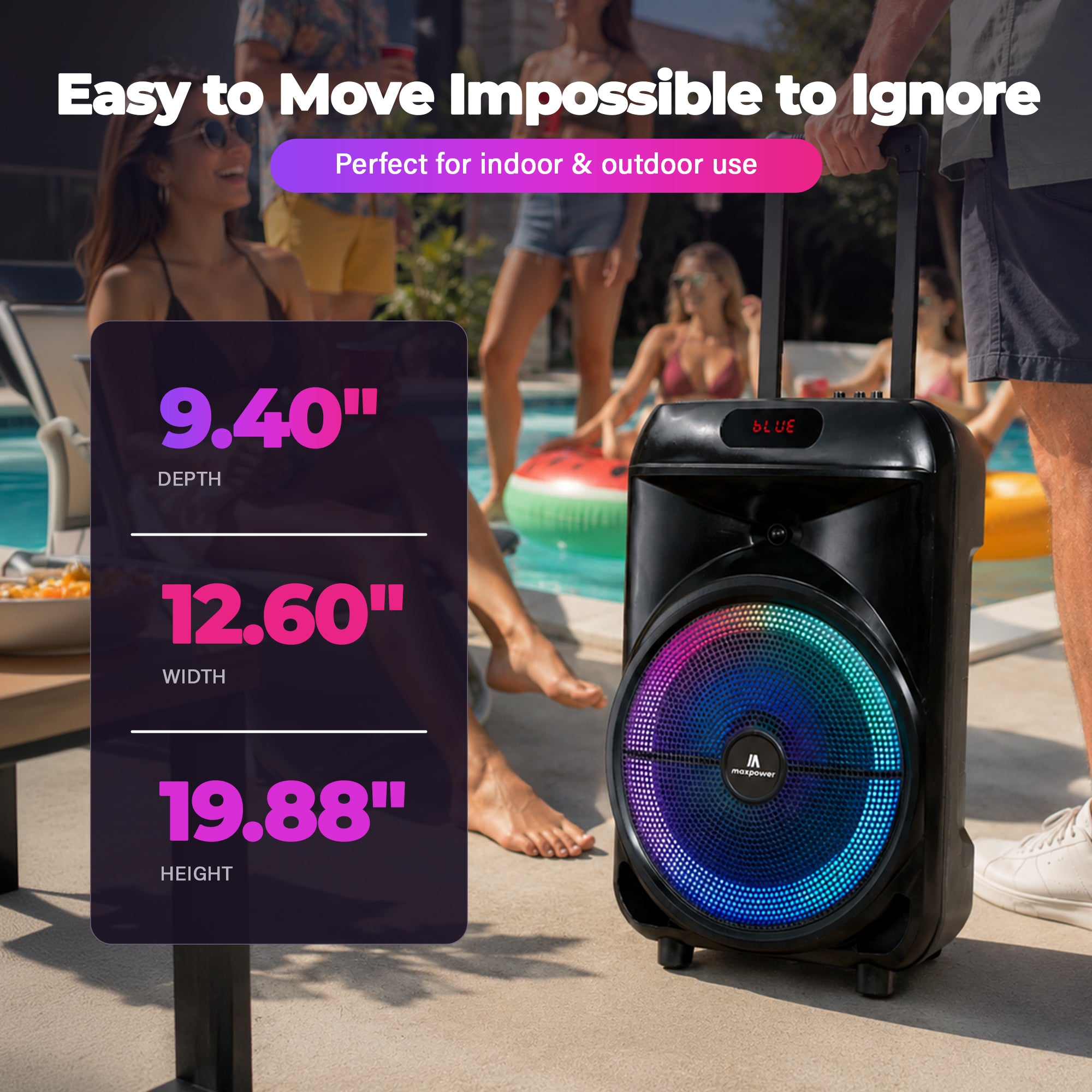 Max Power Rumble 12 Karaoke Bluetooth Trolley Speaker with Adjustable DJ Stand - VMInnovations