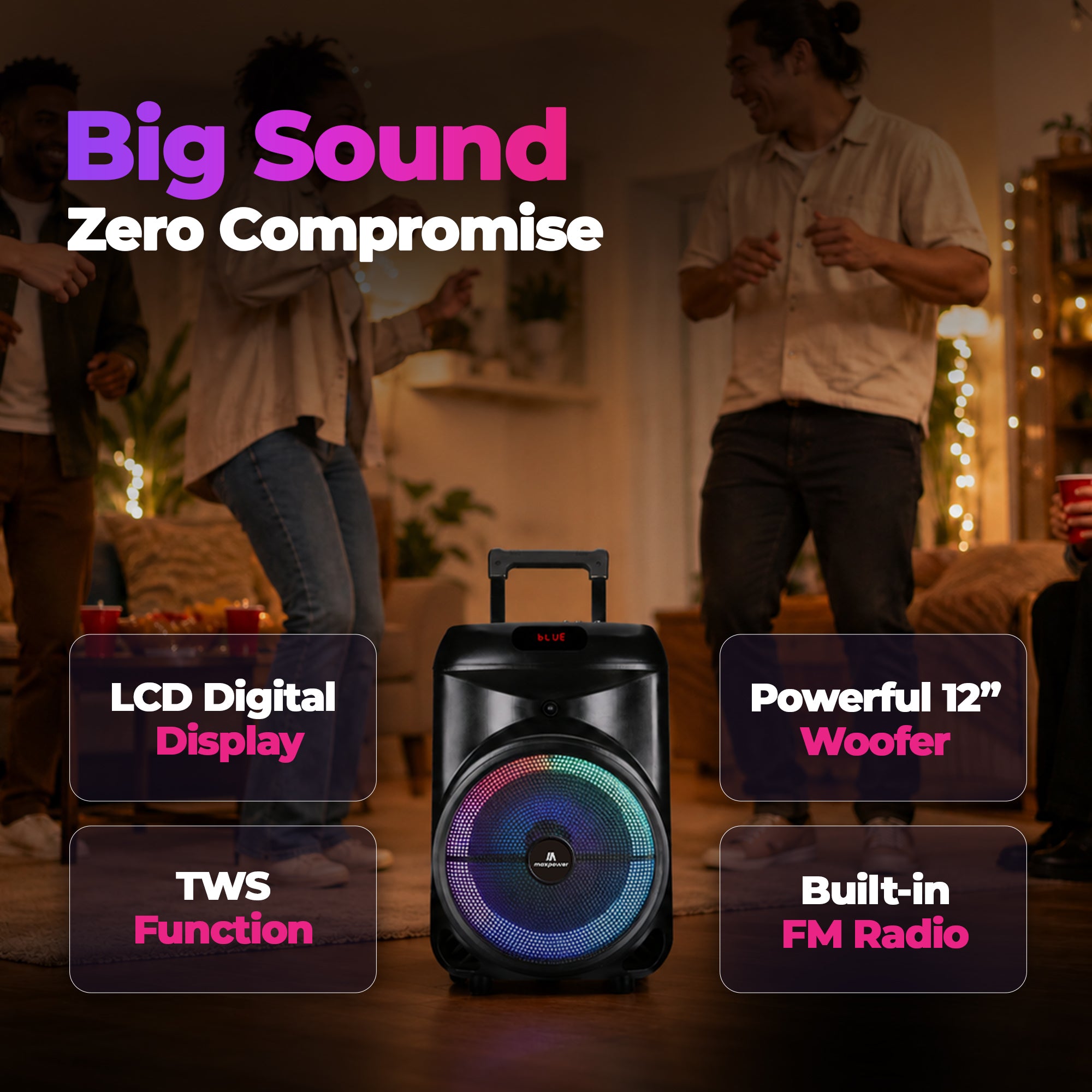 Max Power Rumble 12 Karaoke Bluetooth Trolley Speaker with Adjustable DJ Stand - VMInnovations