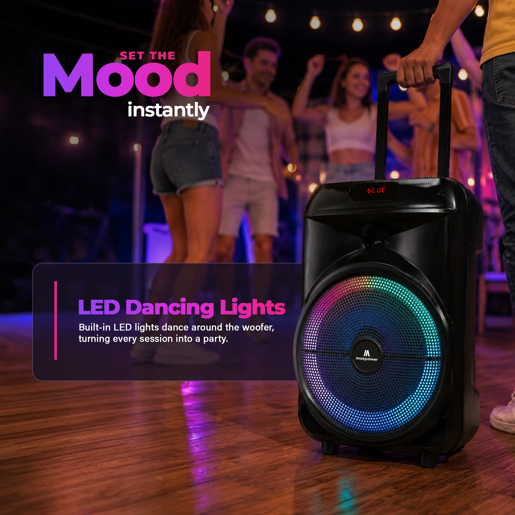 Max Power Rumble 12 Karaoke Bluetooth Trolley Speaker with Adjustable DJ Stand - VMInnovations