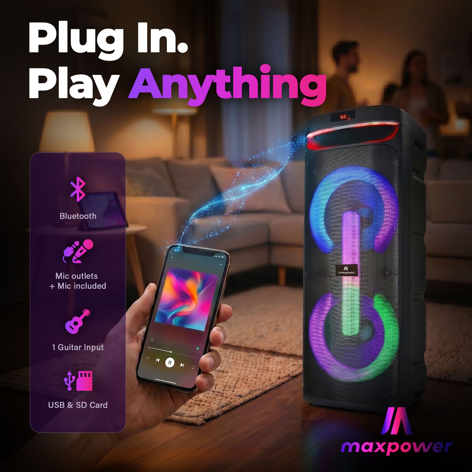 Max Powe MPD1010-PARTY BOX DJ Speaker, Portable Sound System with Bluetooth - VMInnovations